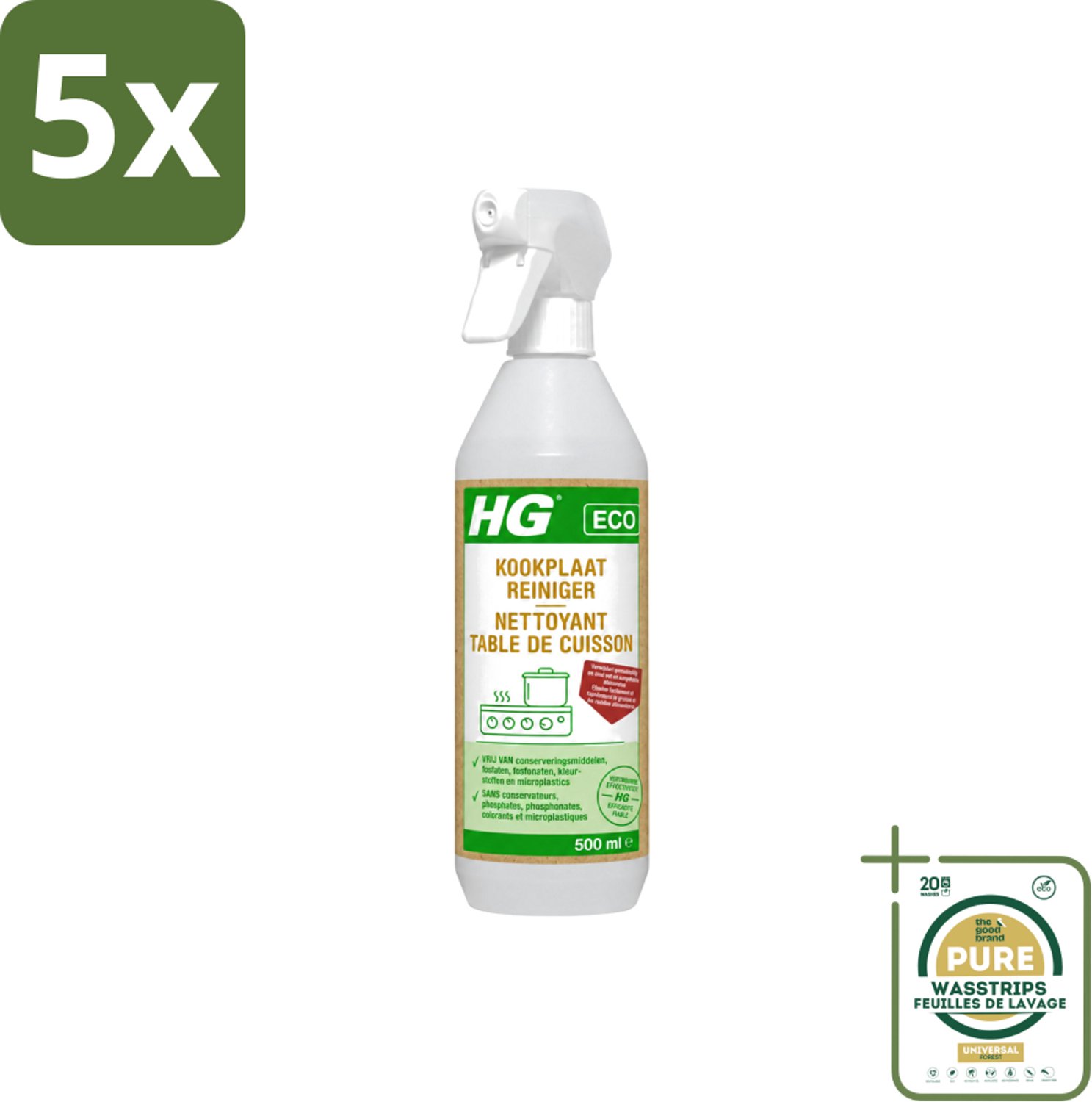5 x HG ECO - Kookplaatreiniger - Verwijdert Gemakkelijk & Snel - Duurzaam & Ecologisch - 500 ml - Wasstrips - Kookplaat Reinigen - Eco Kookplaatreiniger - Vet Verwijderen - Kalkaanslag Verwijderen - Kookvocht Verwijderen