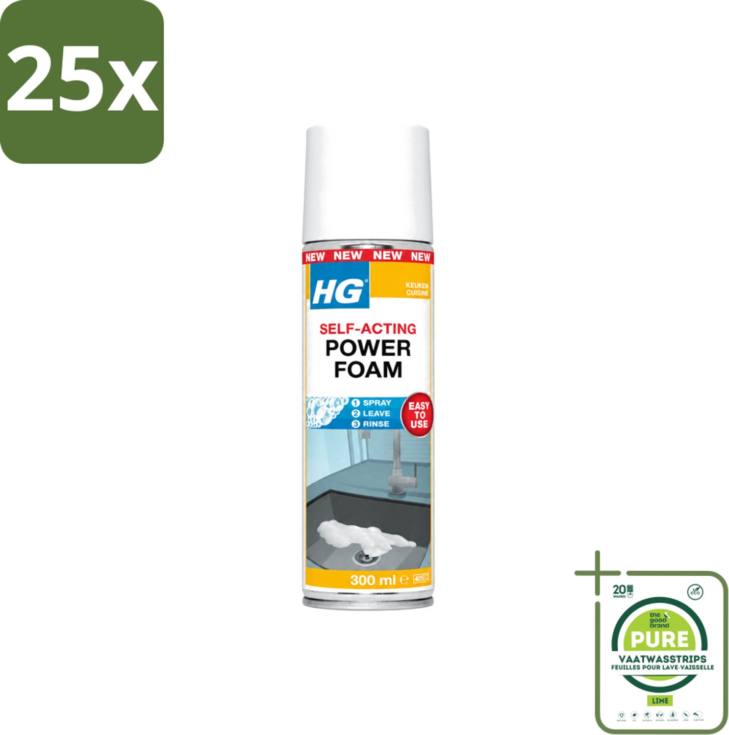 25 x HG - Power Foam Keuken - Vetoplossende Spray - 300 ml - Grootverpakking - Vaatwasstrips - Keuken Reinigen - Vet Oplossen - Keuken Hygiëne - Keuken Schoonmaken - Vetvrij Maken
