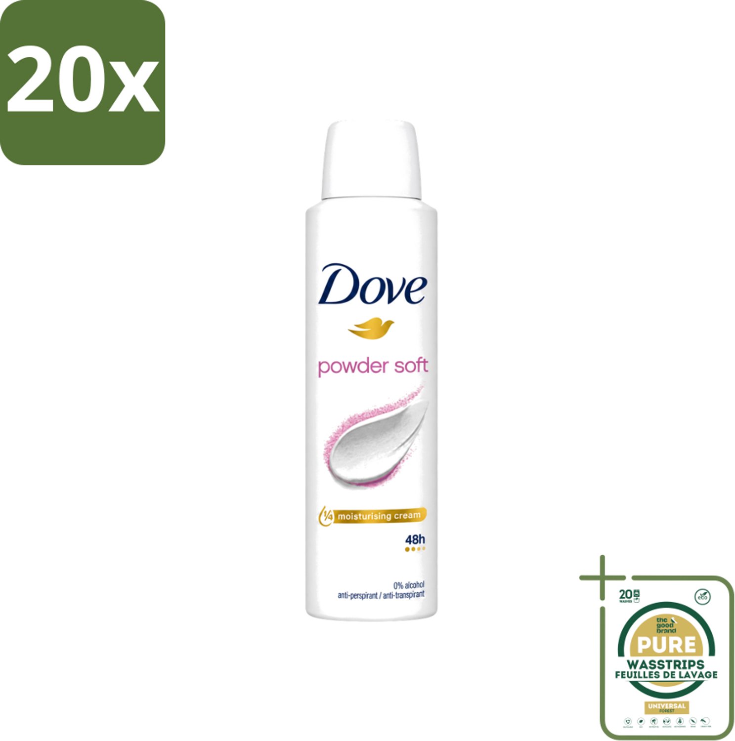 20 x Dove - Deospray - Powder Soft - 150 ml - Wasstrips - Deodorant - Poeder - Oksels - Transpiratie - Geur