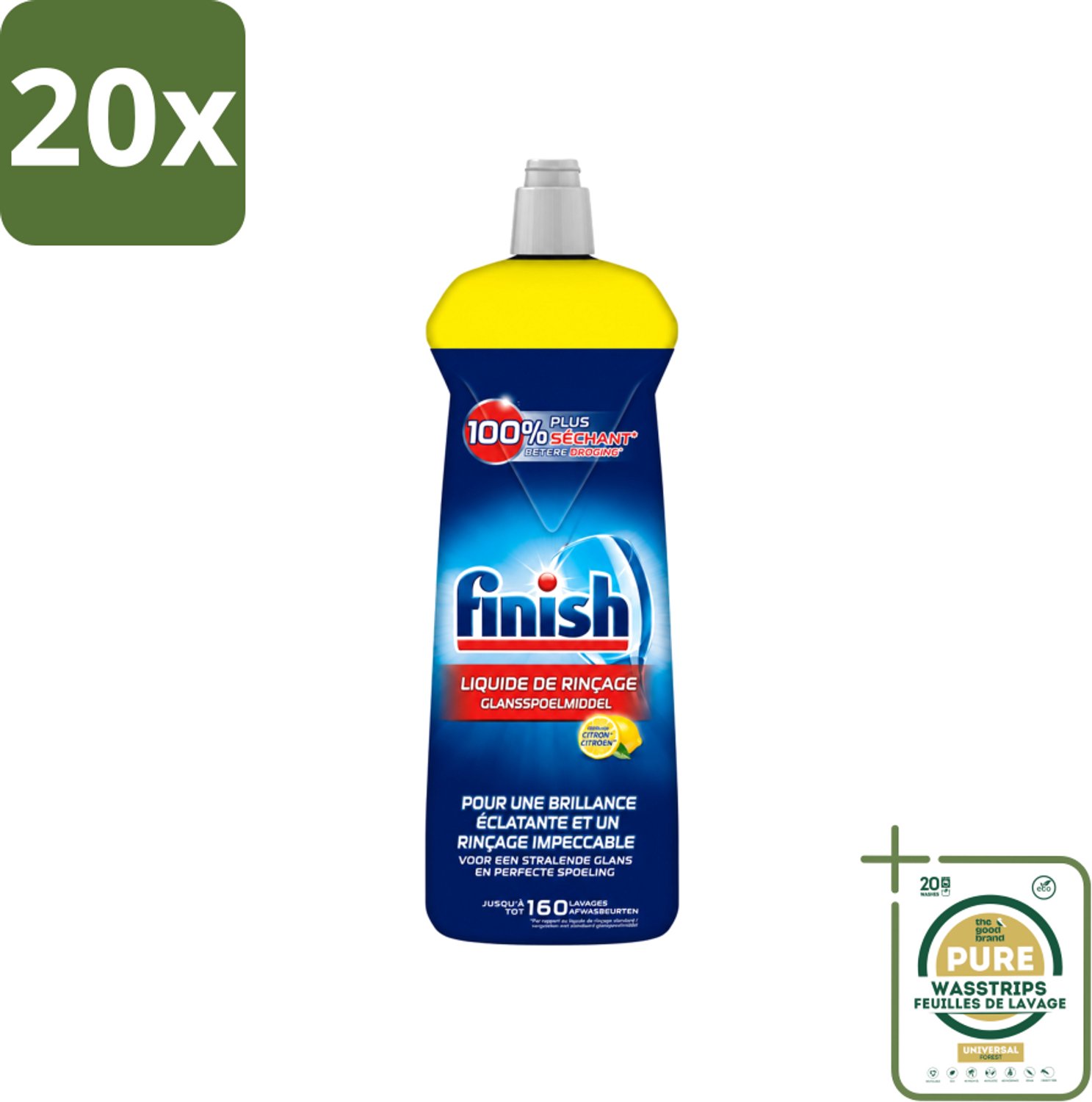 20 x Finish - Glansspoelmiddel - Citroen - Stralende glans - Tot 160 Afwasbeurten - 800 ml - Wasstrips - Glansspoelmiddel - Glans - Citroen - Vaatwas - Vaat Drogen
