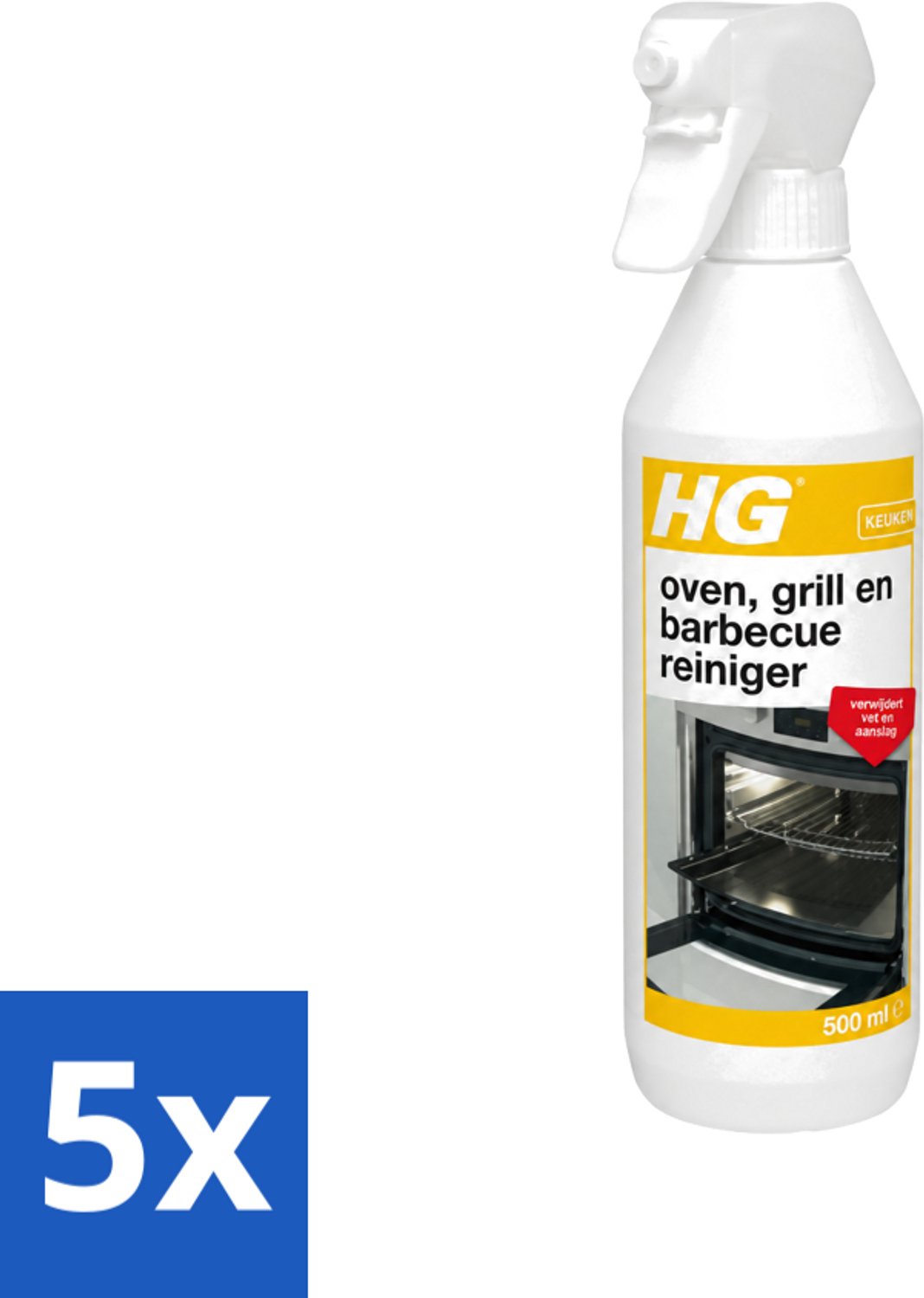 5 x HG - Oven, Grill & Barbecuereiniger - Actief Krachtschuim - 500 ml - Voordeelverpakking - 5 stuks