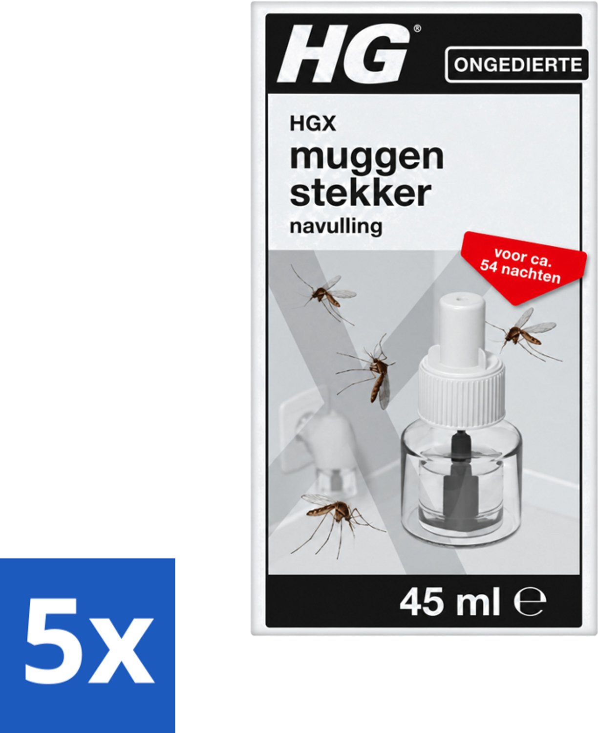 5 x HG X - Muggenstekker Navulling - Continue Bestrijding - 54 Nachten - 45 ml - Voordeelverpakking - 5 stuks