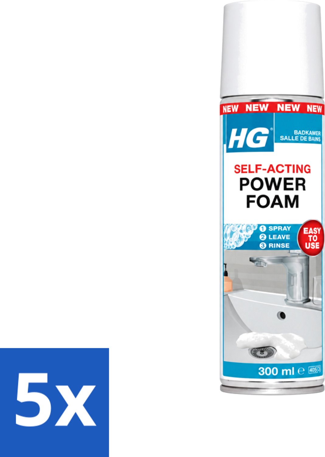 5 x HG - Badkamer - Badkamerreiniger - Power Foam Badkamer - Zelf-Activerend - 300 ml - Voordeelverpakking - 5 stuks