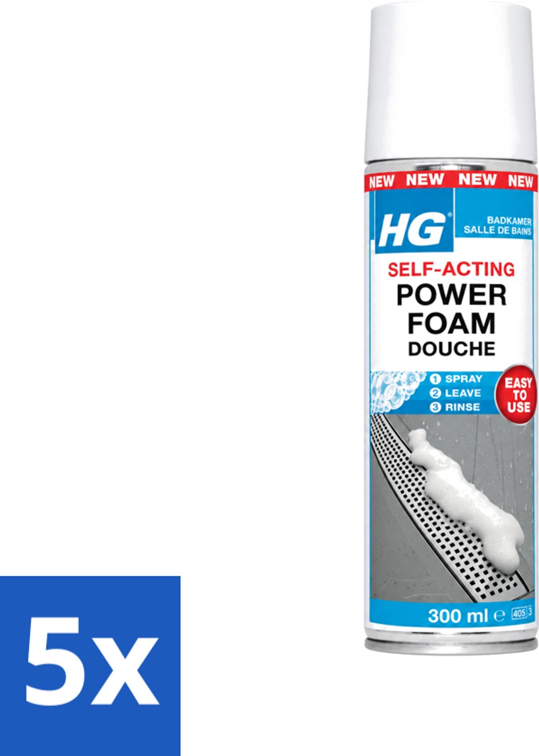 5 x HG - Badkamer - Badkamerreiniger - Power Foam Douche - Zelf-Activerend - 300 ml - Voordeelverpakking - 5 stuks