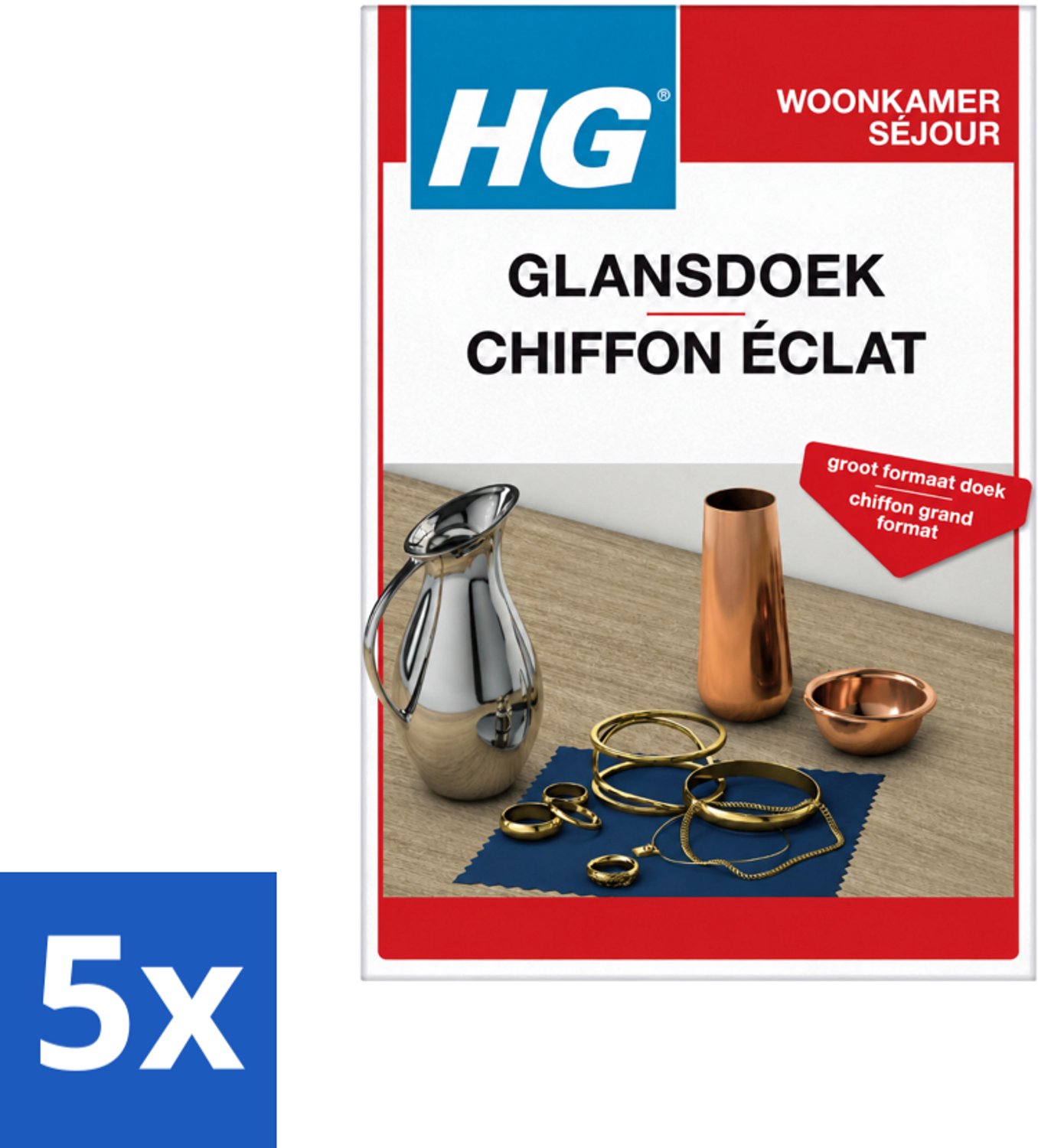 5 x HG - Zilver Glansdoek - Groot Formaat - Optimale Glans - 1 Doek - Voordeelverpakking - 5 stuks