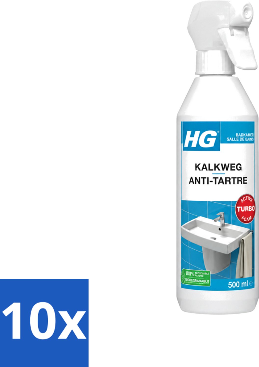 10 x HG - Badkamer - Kalkweg Schuimspray - Verwijdert Kalk Snel - 500 ml - Voordeelverpakking - 10 stuks