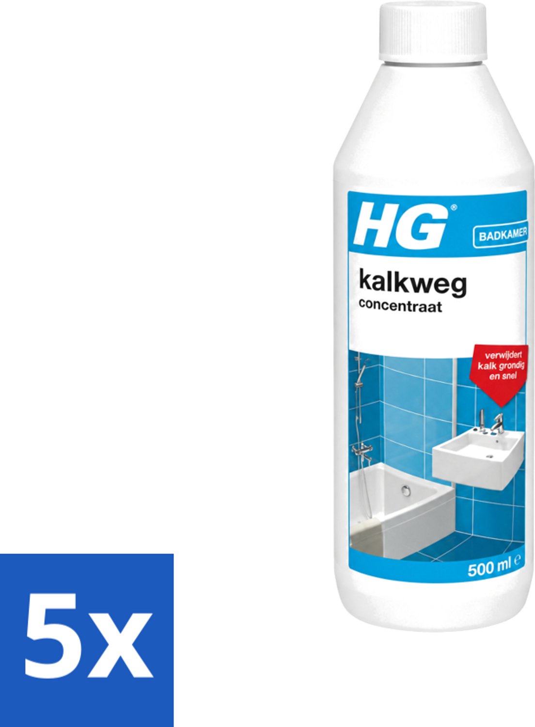5 x HG - Badkamer - Kalkweg Concentraat - Verwijdert Kalk Grondig - 500 ml - Voordeelverpakking - 5 stuks