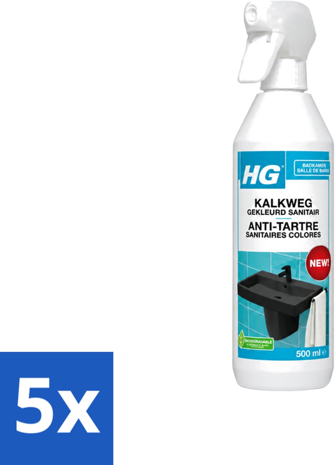 5 x HG - Badkamer - Kalkweg Gekleurd Sanitair - Schuimend - 500 ml - Voordeelverpakking - 5 stuks