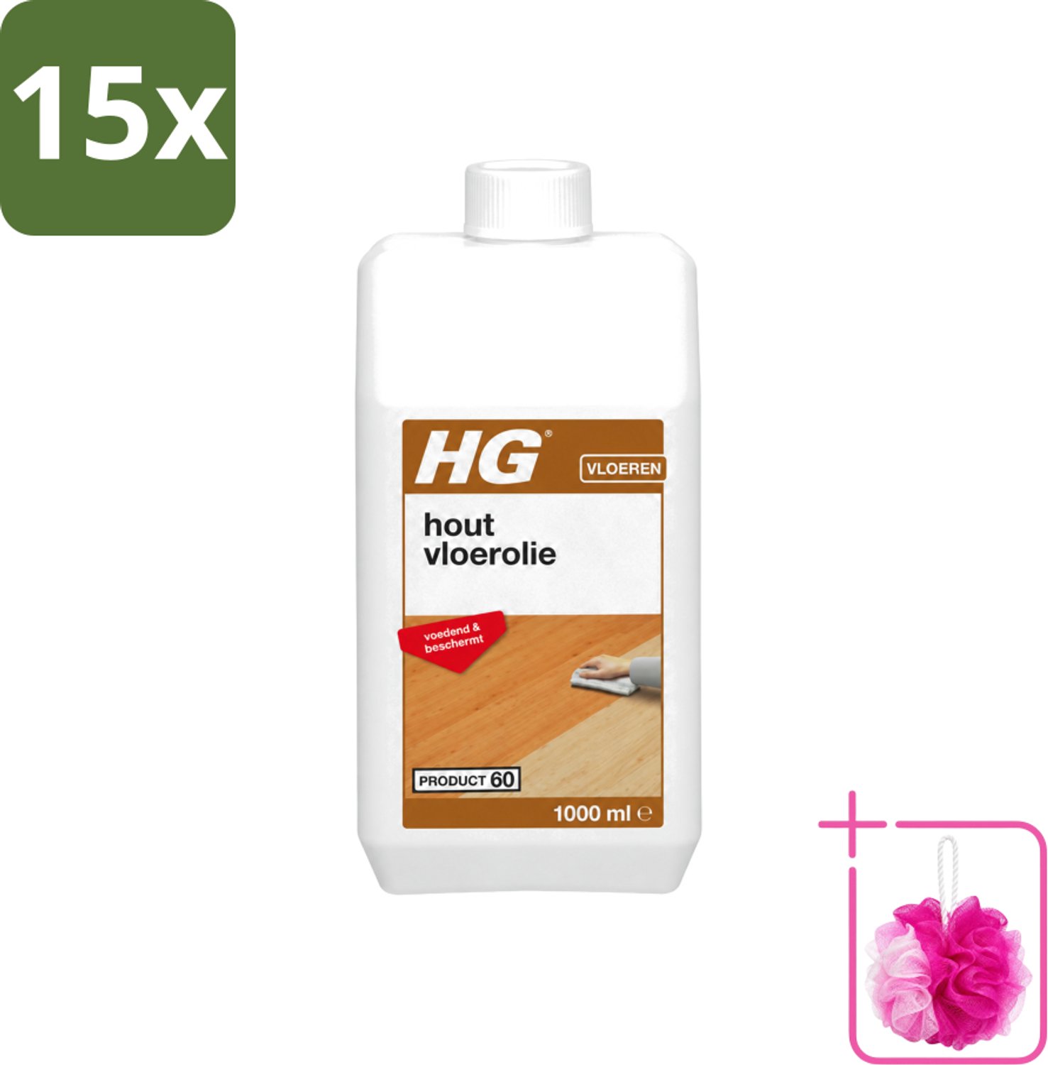 15 x HG - Vloerreinigingsmiddel - Hout Vloerolie - Voedend & Beschermt - 1L - Bulkverpakking - Houten vloerolie - Douchemop - Voedende vloerolie