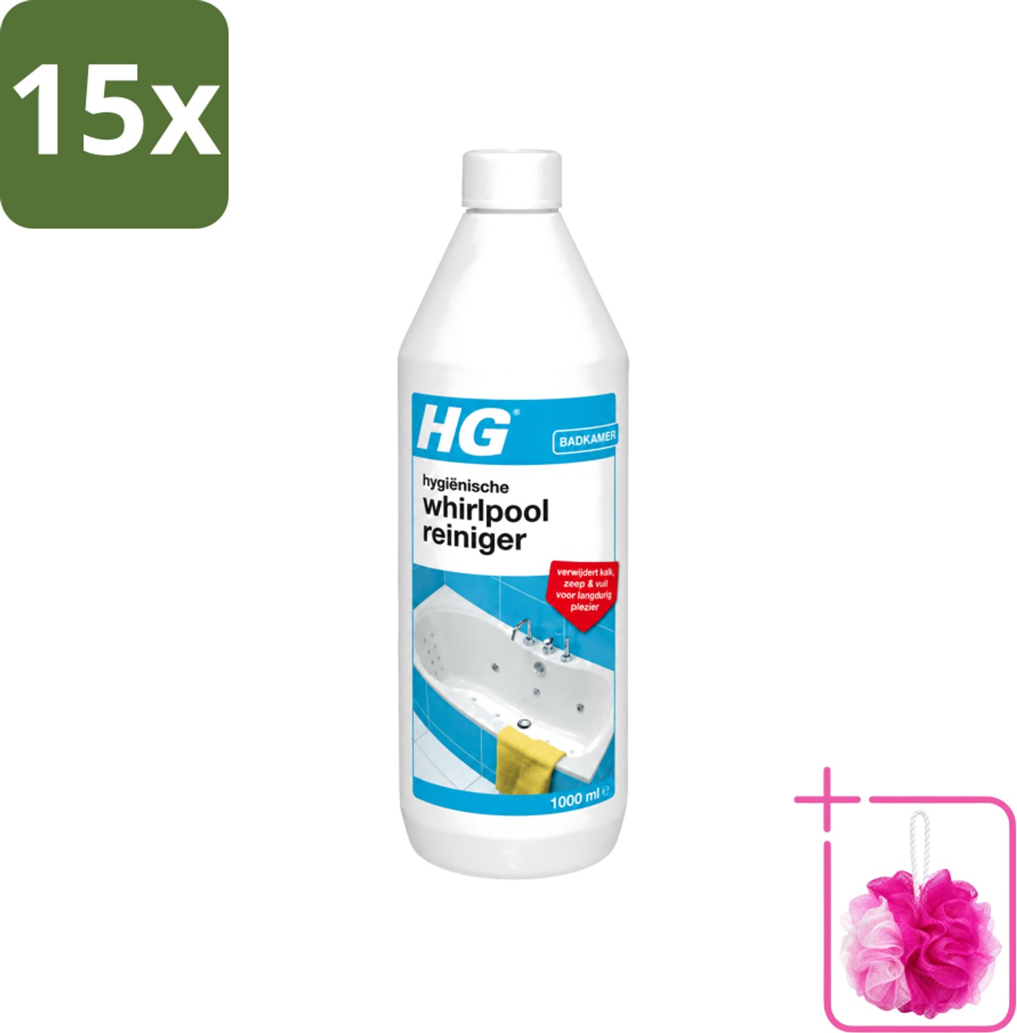 15 x HG - Badkamer - Hygiënische Whirlpoolreiniger - Verwijdert Kalk, Zeep & Vuil - 1L - Bulkverpakking - Whirlpool reinigen - Douchemop - Kalk verwijderen
