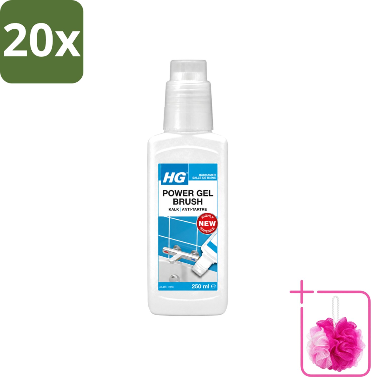 20 x HG - Badkamer - Power Gel Brush - Kalk - Agressief - 250 ml - Bulkverpakking - Kalk verwijderen - Douchemop - Badkamer schoonmaken