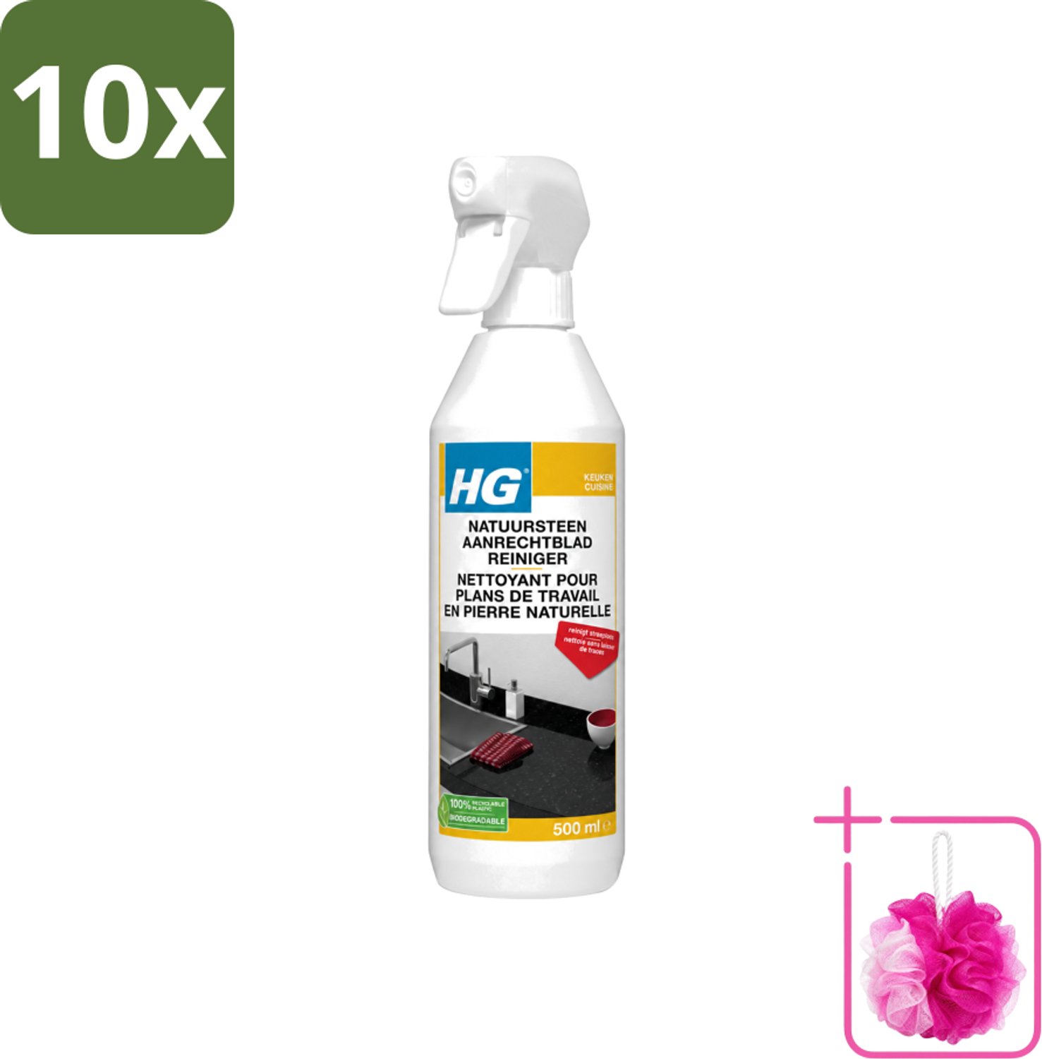 10 x HG - Natuursteen Aanrechtblad Reiniger - Reinigt Streeploos - 500 ml - Bulkverpakking - Natuursteen aanrechtblad reinigen - Douchemop - Natuursteen reinigen