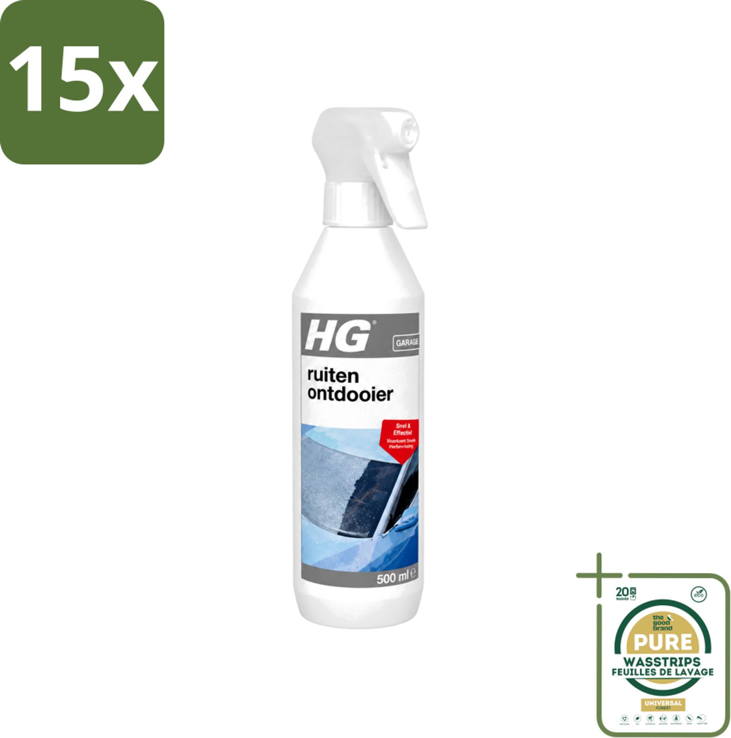 15 x HG - Ruitenontdooier Spray - Snel & Effectief - Voorkomt Snelle Herbevriezing - 500 ml - Wasstrips - Ruitenontdooier - Sneeuw En Ijs Verwijderen - Bevroren Ruiten Verwijderen - Herbevriezing Voorkomen - Auto Ruiten Ontdooien
