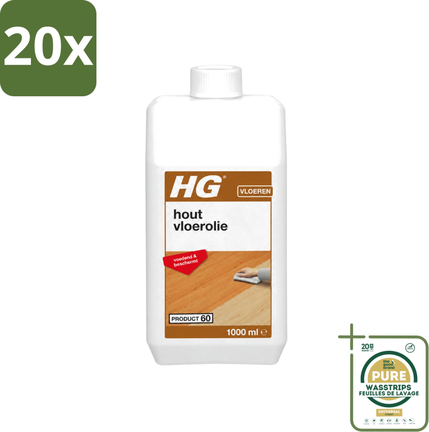20 x HG - Vloerreinigingsmiddel - Hout Vloerolie - Voedend & Beschermt - 1L - Wasstrips - Houten Vloerolie - Voedende Vloerolie - Hout Beschermt - Hout Uitdroging - Hout Vlekken