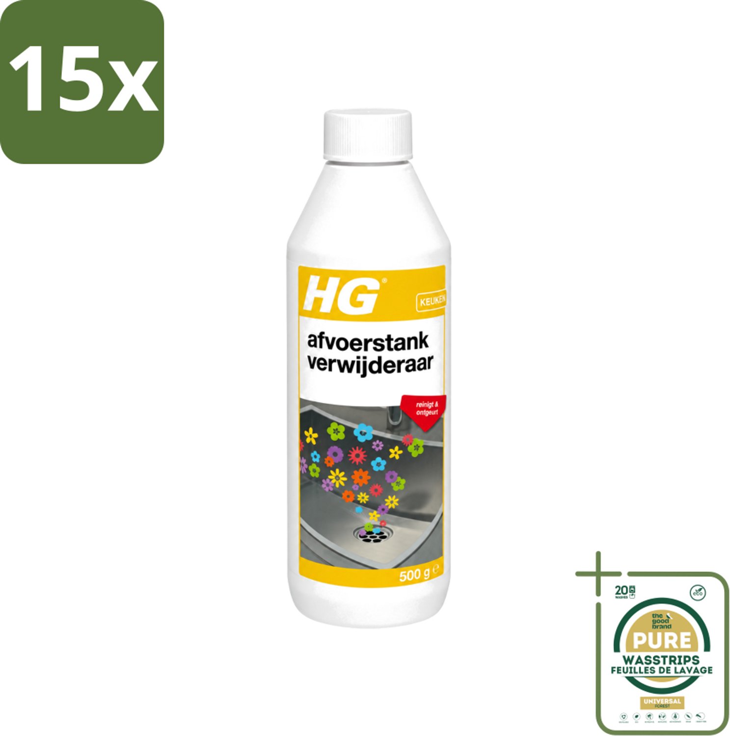 15 x HG - Afvoerstank Verwijderaar - Reinigt & Ontgeurt - 10 Behandelingen - 500 g - Wasstrips - Afvoerstankverwijderaar - Afvoer Reinigen - Afvoer Geur - Afvoer Ontgeurt - Afvoer Vervuiling