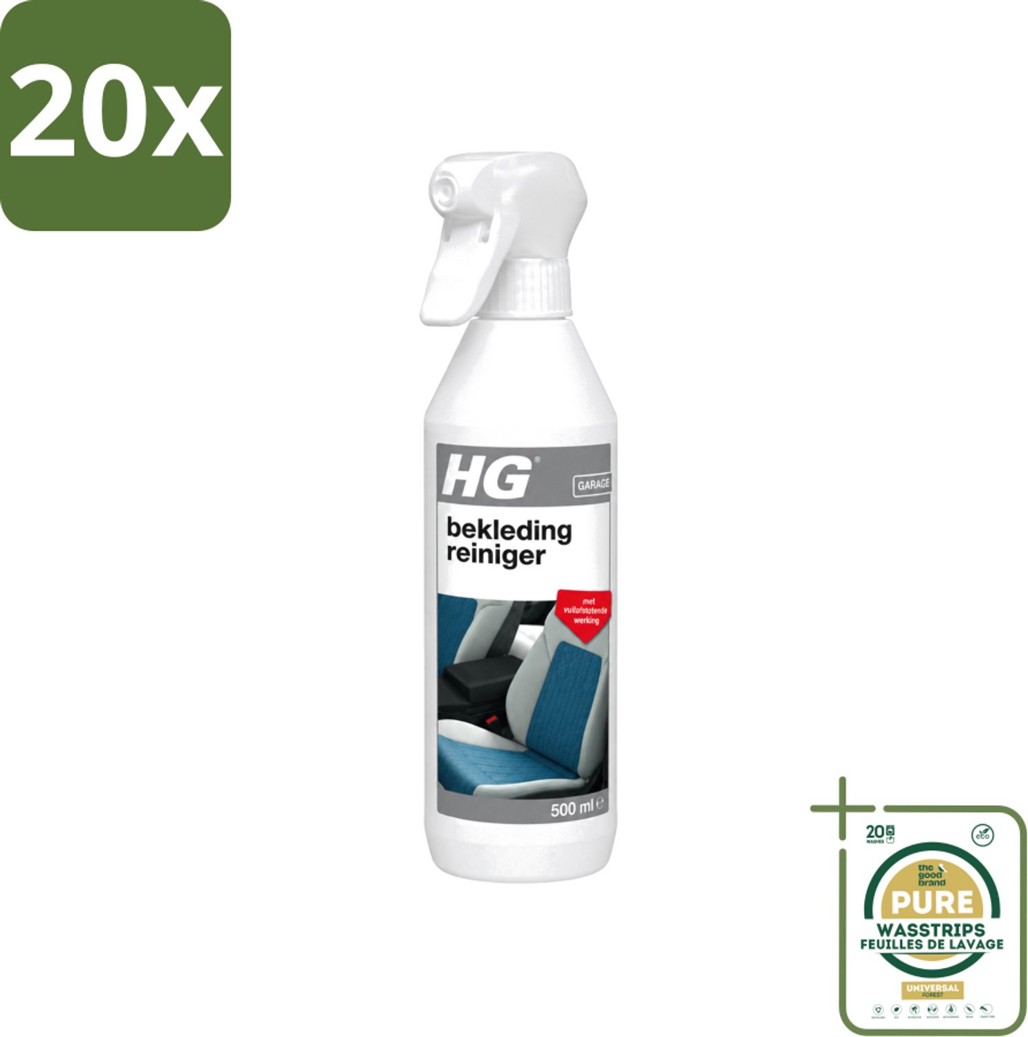 20 x HG - Garage - Bekledingreiniger - Met Vuilafstotende Werking - 500 ml - Wasstrips - Bekleding Reinigen - Vlekken Verwijderen - Vuilafstotend - Auto Bekleding Reinigen - Caravan Bekleding Reinigen