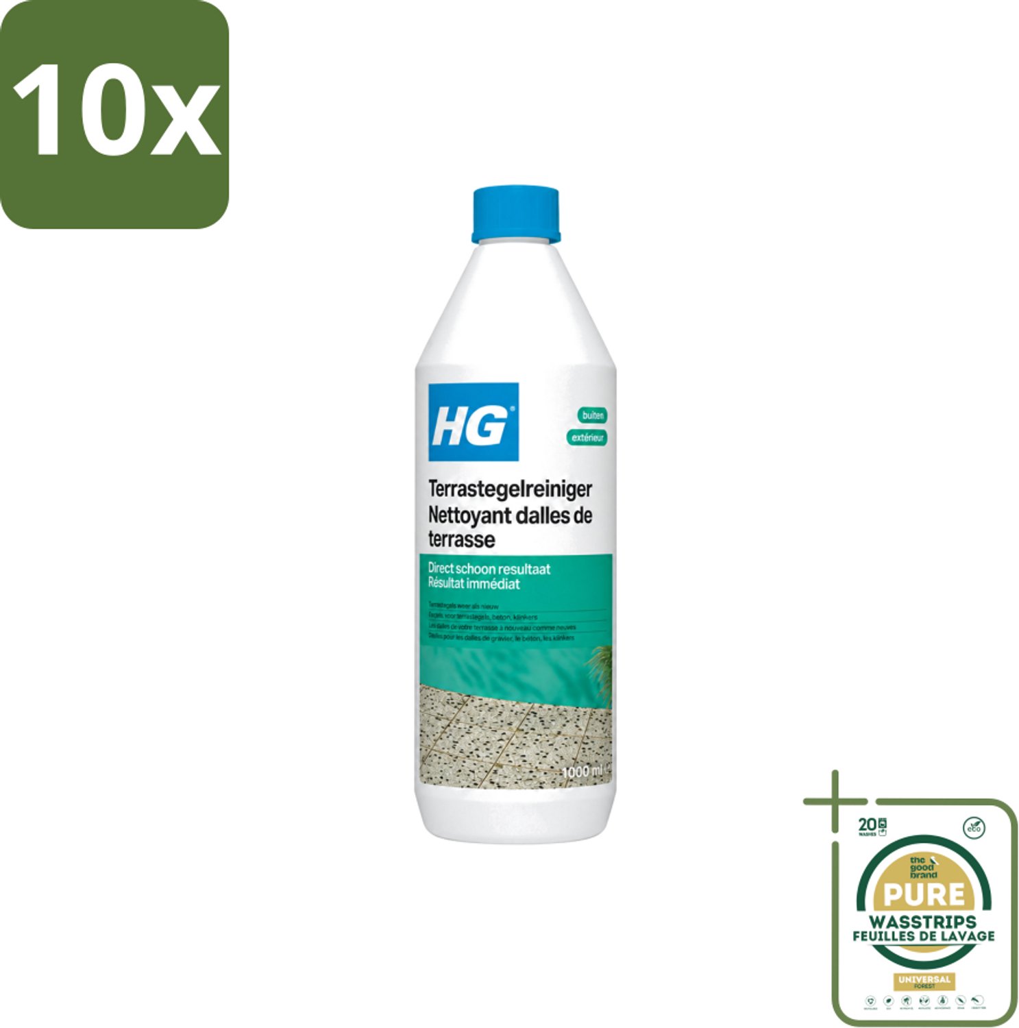 10 x HG - Terrastegelreiniger - 1 L - Wasstrips - Terras Reinigen - Terrastegel Reiniger - Grindtegel Reinigen - Beton Reinigen - Terras Schoonmaken