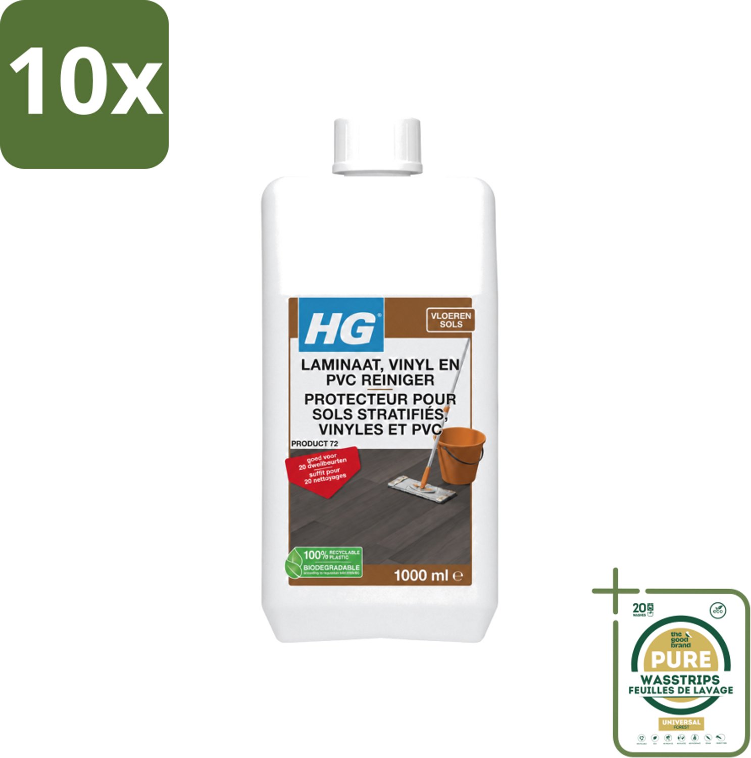 10 x HG - Laminaat, Vinyl & PVC Reiniger - Frisse Geur - Reinigt Streeploos - 20 Dweilbeurten - 1L - Wasstrips - Laminaatreiniger - Vloerreiniger - Dweilbeurt - Laminaatvloer - Reinigen