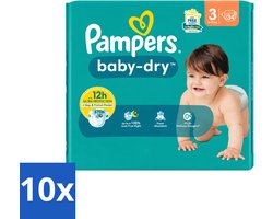 10 x Pampers – Luiers – Baby-Dry Maat 3 (6-10 kg) – 34 Luiers - Voordeelverpakking - 10 stuks
