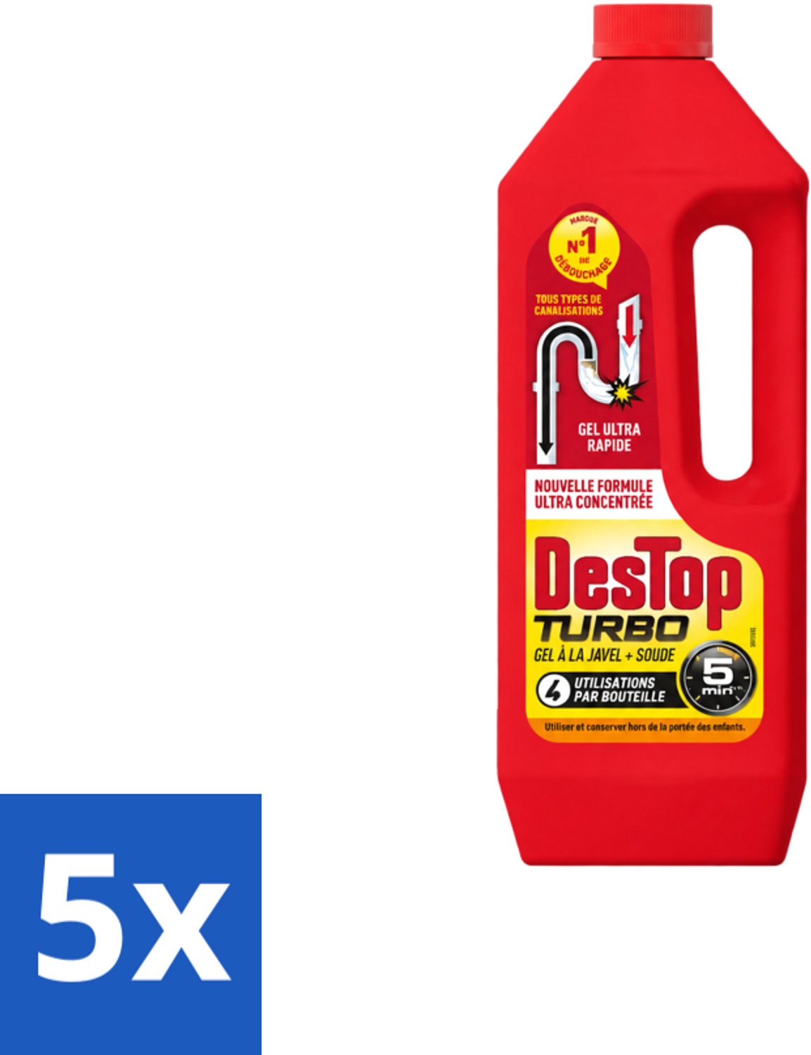 5 x Destop - Ontstopper - Turbo Gel - 1 L - Voordeelverpakking - 5 stuks