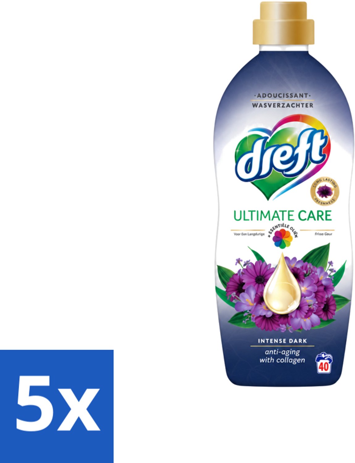 5 x Dreft – Wasverzachter – Ultimate Care Intense Dark – 40 Wasbeurten - Voordeelverpakking - 5 stuks