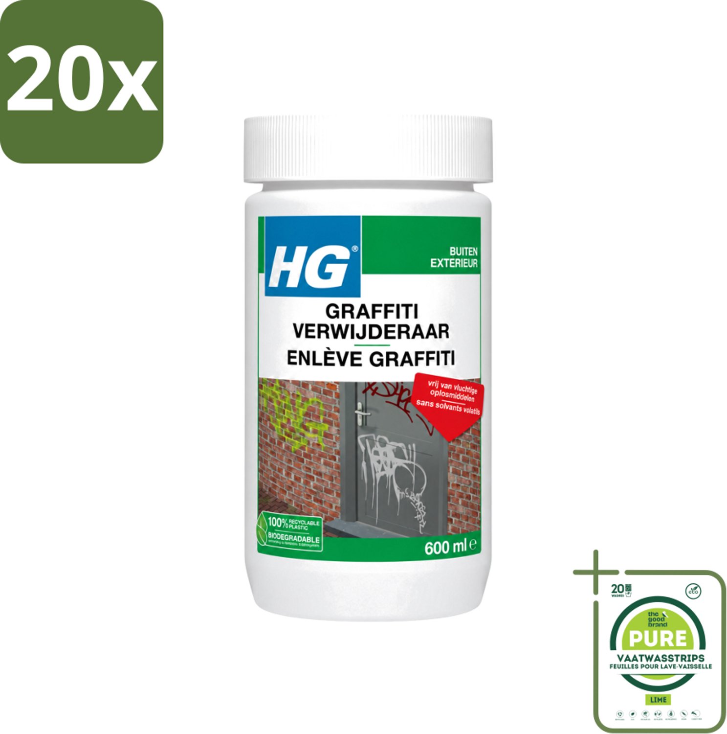 20 x HG - Graffitiverwijderaar - Voor Harde & Zachte Oppervlakken - 600 ml - Grootverpakking - Vaatwasstrips - Graaffitiverwijderaar - Verf Verwijderen - Graffiti Verwijderen - Reinigingsmiddel - Oppervlak Reinigen