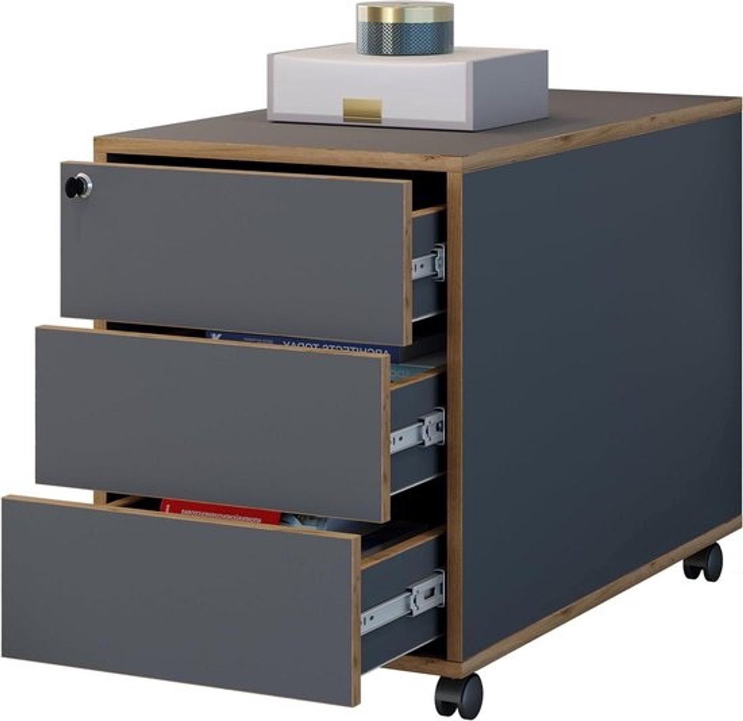Kantoorrolcontainer - Mobiel ladeblok - Werkplek organiseren - Push-to-openladen - 50x39x70 cm - Antraciet
