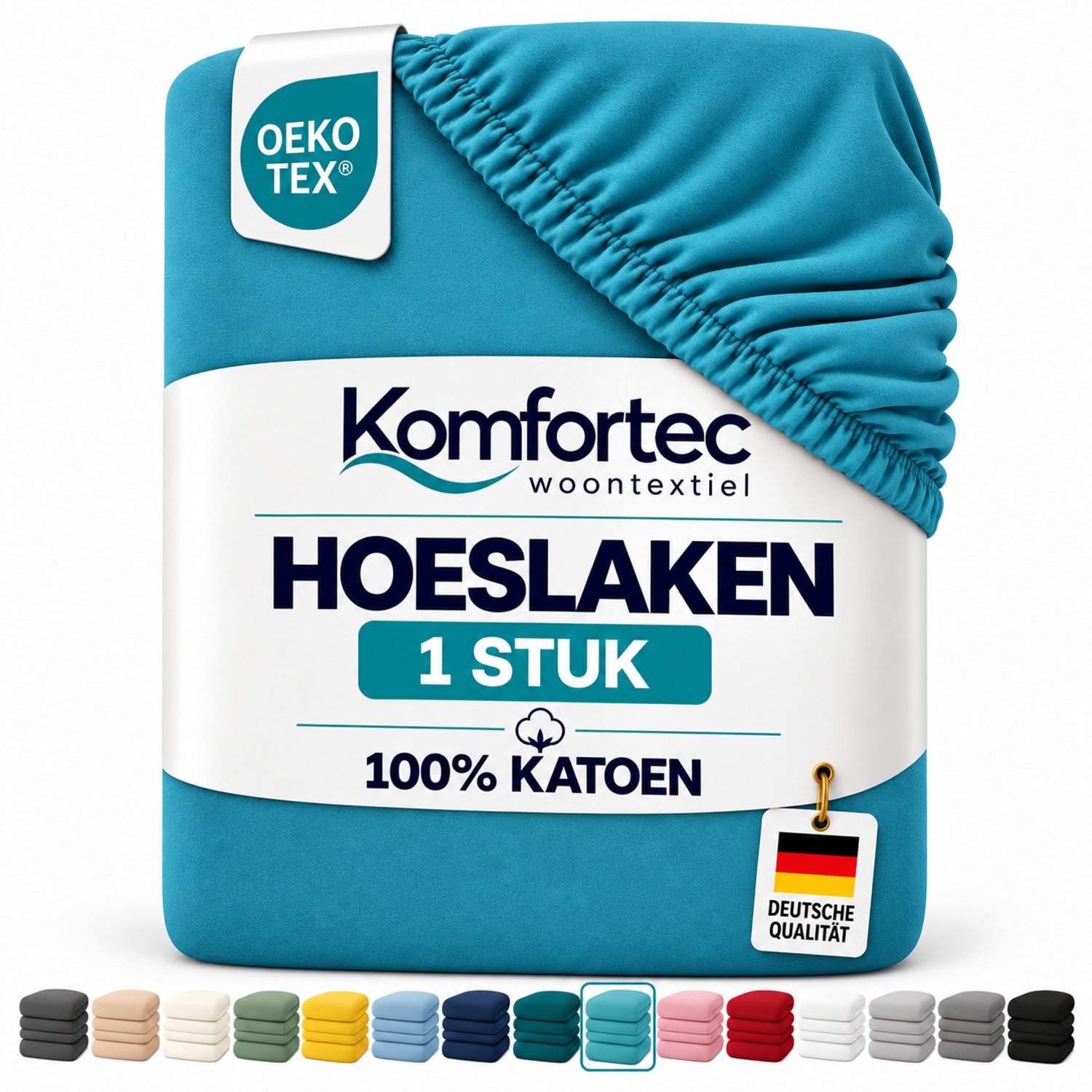 Komfortec Jersey Stretch Hoeslaken 90x200 cm - 23cm Matrasdikte- Rondom Elastiek - 100% Katoen - Turquoise