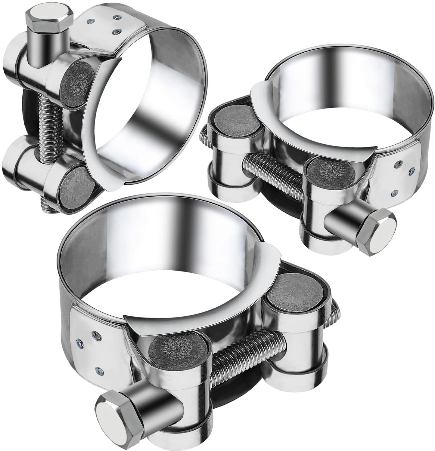 Uitlaatklem Roestvrij Staal - 3 Stuks - Universele Uitlaatpijp Klem - Hinge Bolts Klem - 52-55mm - Duurzaam Materiaal - Uitlaatbeugel