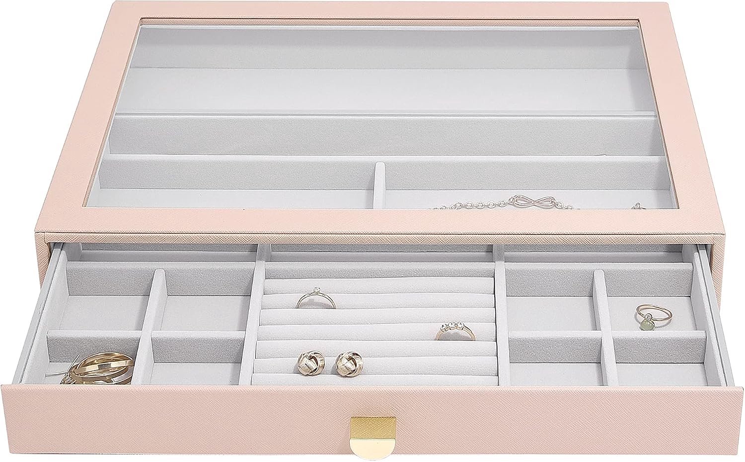 Stackers Supersize Sieradendoos met Glazen Deksel - Blush Roze