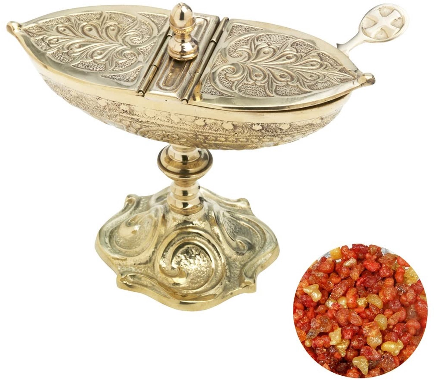 3-delige Gele Gouden Wierookboot met Lepel en 100g Solomon Wierookmelange