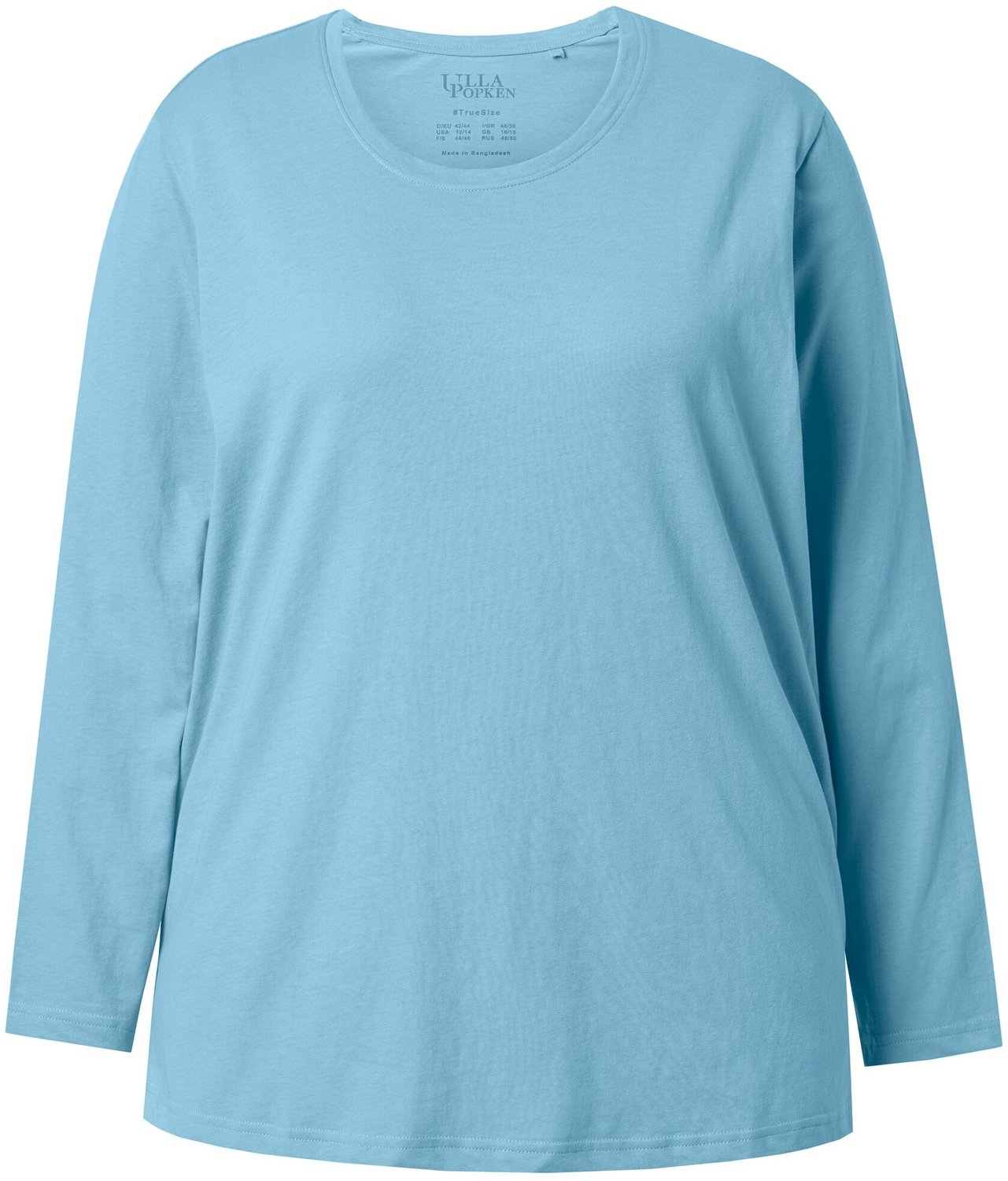 Ulla Popken - Dames - Shirt relaxed ronde hals lange mouwen - Hemelsblauw - Maat 66+