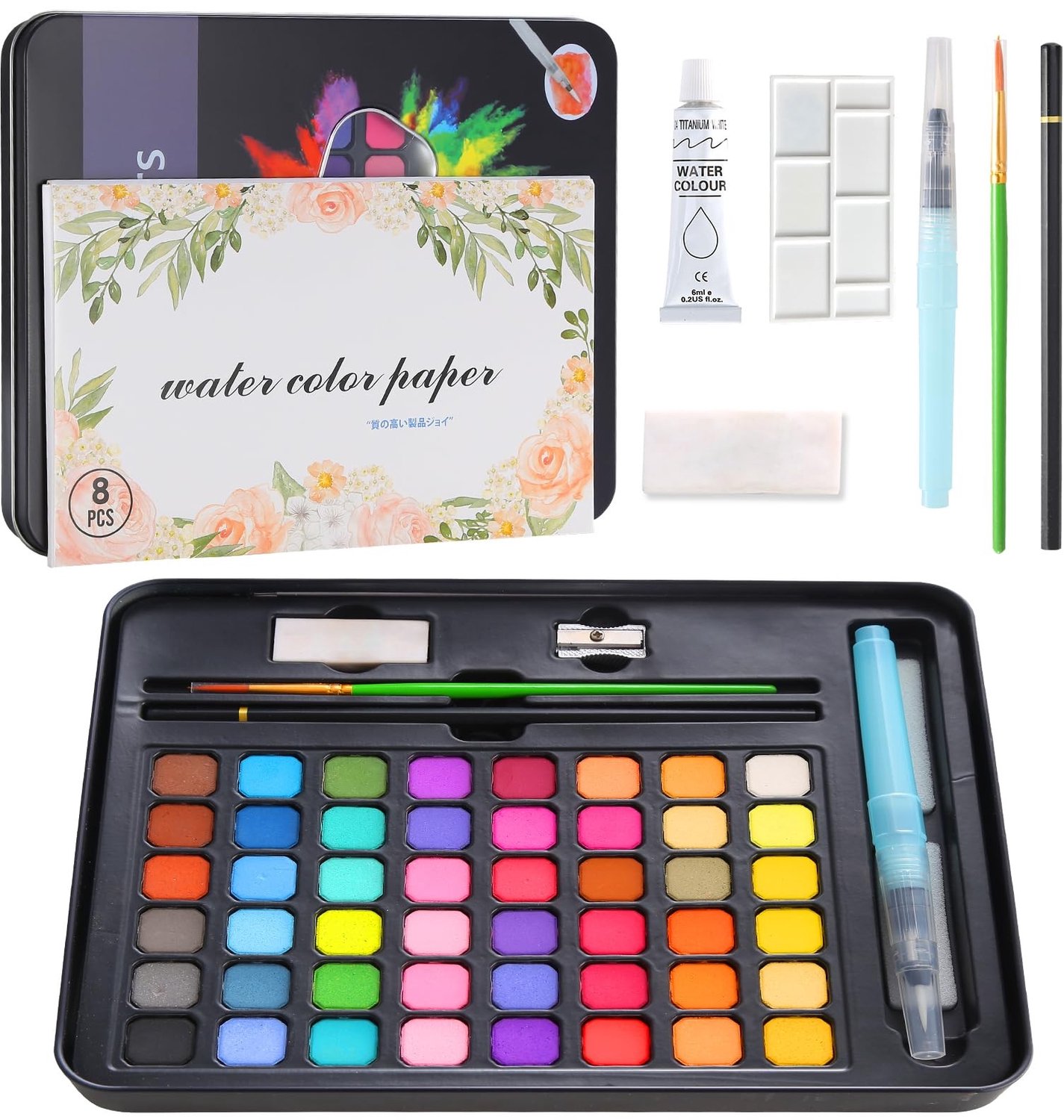 Waterverf Set met 48 Kleuren, Penseel en Palette voor Kinderen en Kunstenaars