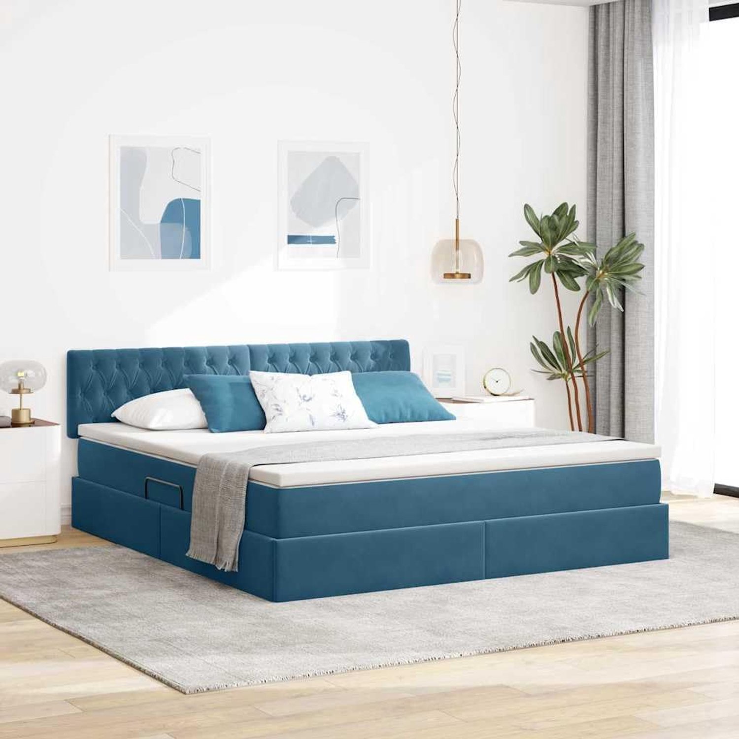 Opbergbed Hydraulische Lift Modern Donkerblauw 160 x 200 cm