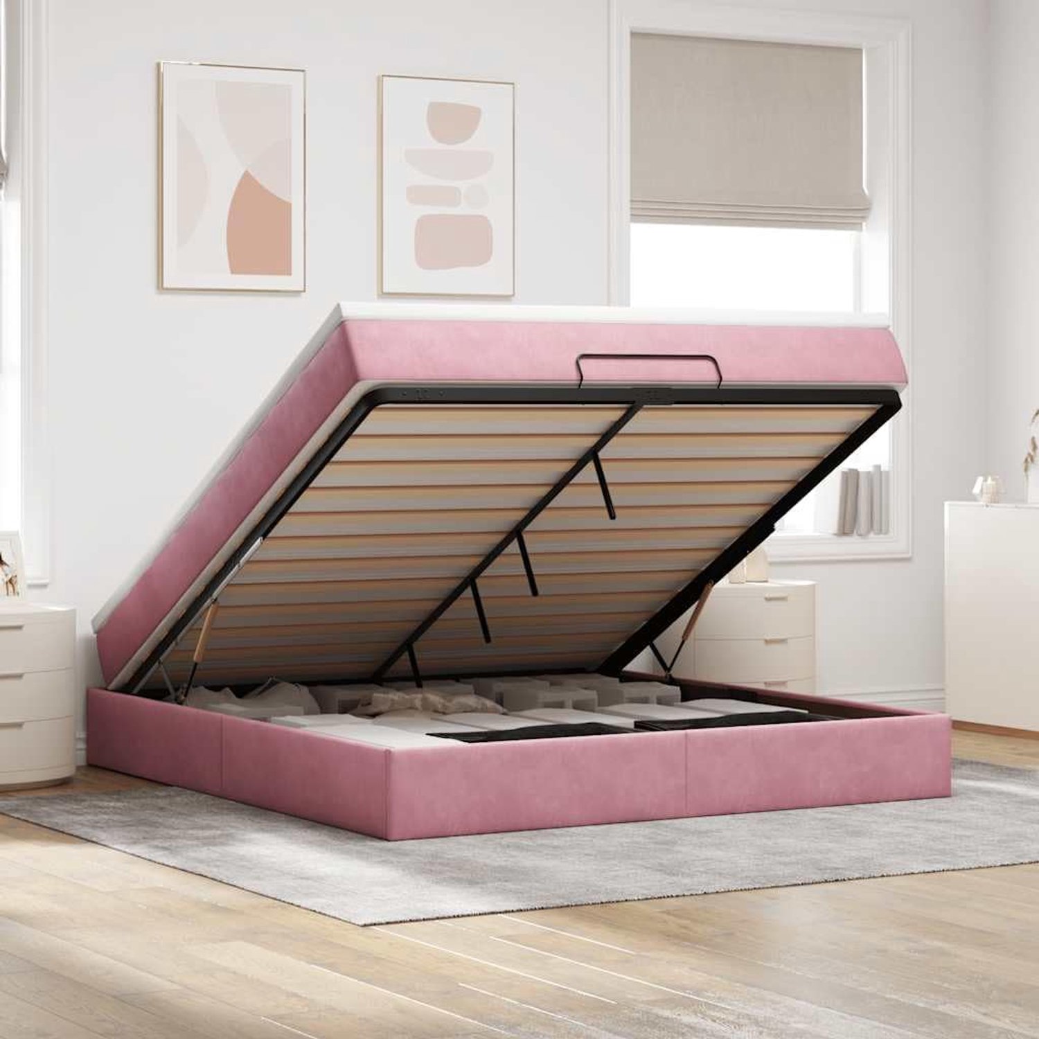 Opbergbed met pocketveringmatras Roze 160x200 cm