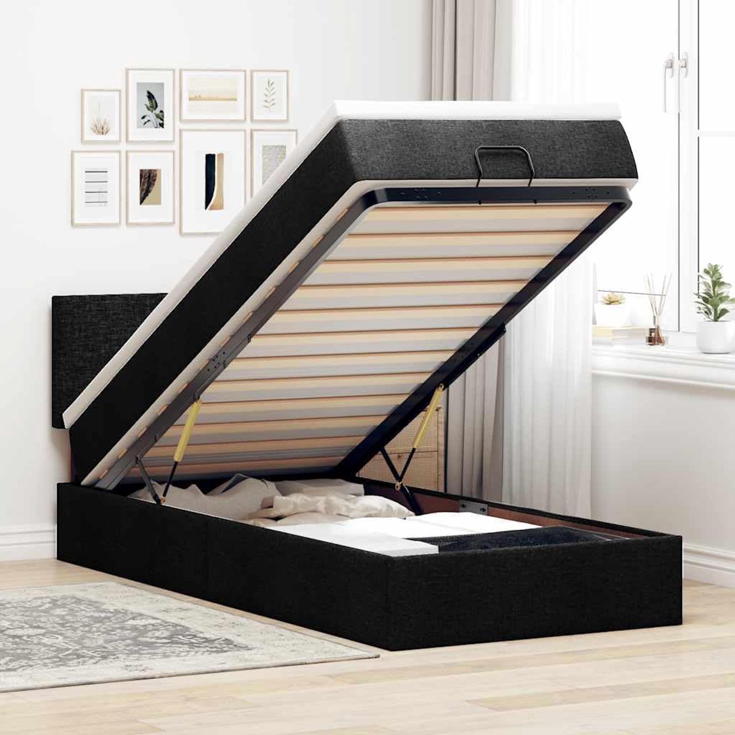 Stoffen opbergbed met Pocketveringmatras 80x200cm Zwart