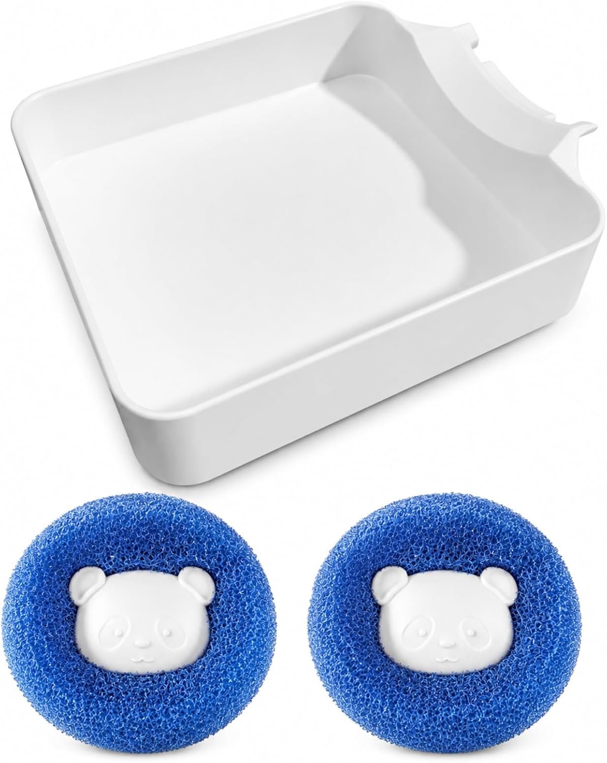 1 stuk wasmachine-afvoerbak, opvangbak voor wasmachine, waterdichte kuip voor voorlader, onderkuip voor kelder, woning, garage, 17,8 x 17,8 x 5 cm, met 2 blauwe wasballen