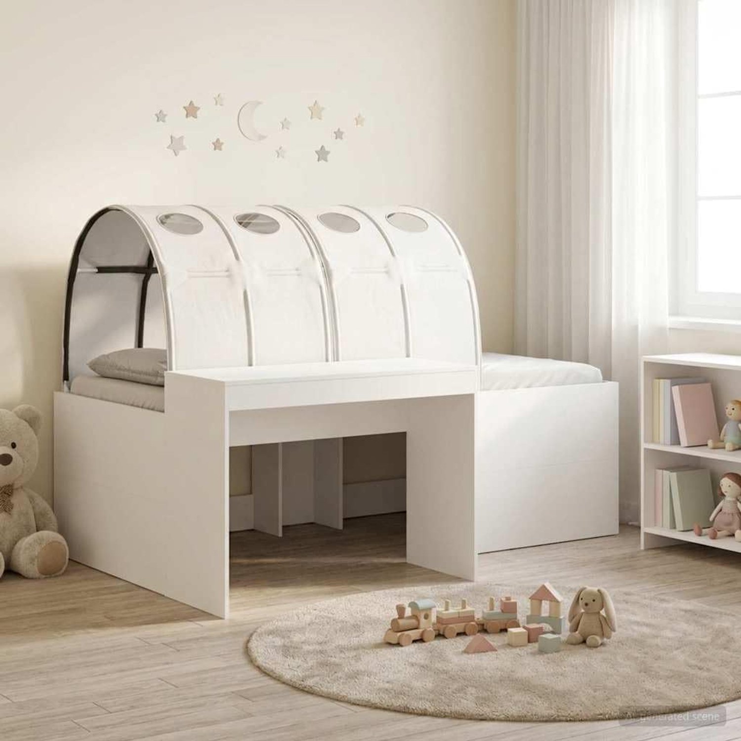 Hout modern bedframe met tunnel Wit
