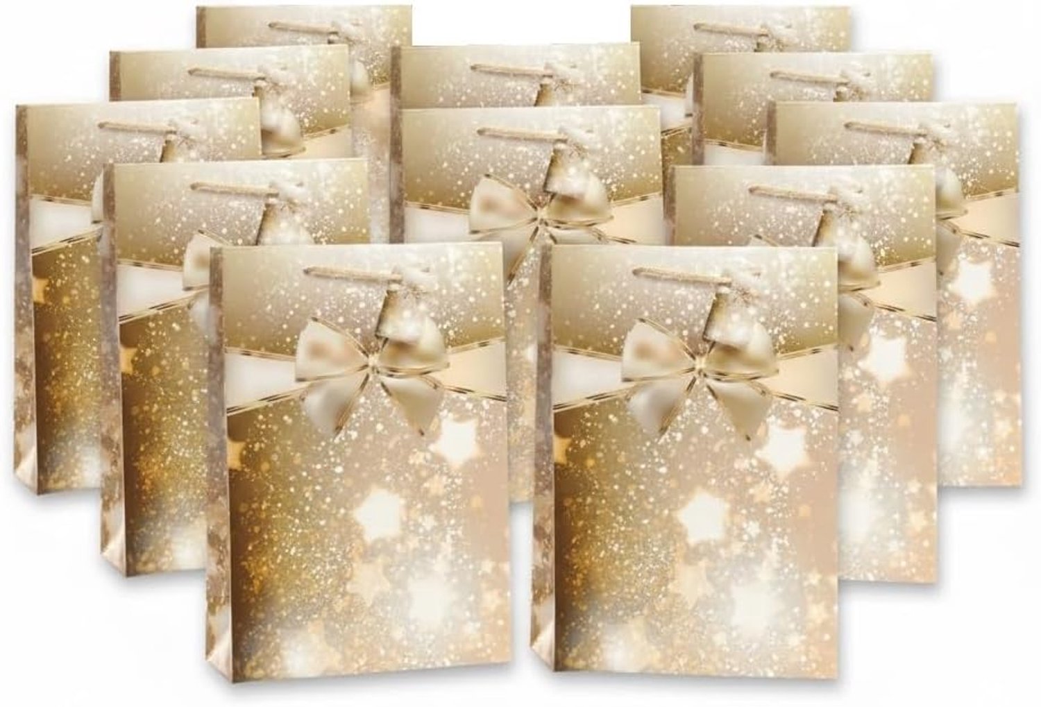 12 stuks cadeauzakjes Kerstmis cadeauzakken grote papieren zakken kerstzakken 157 g papier glanzend goud (Ca. 25x8,5x34,5 cm)
