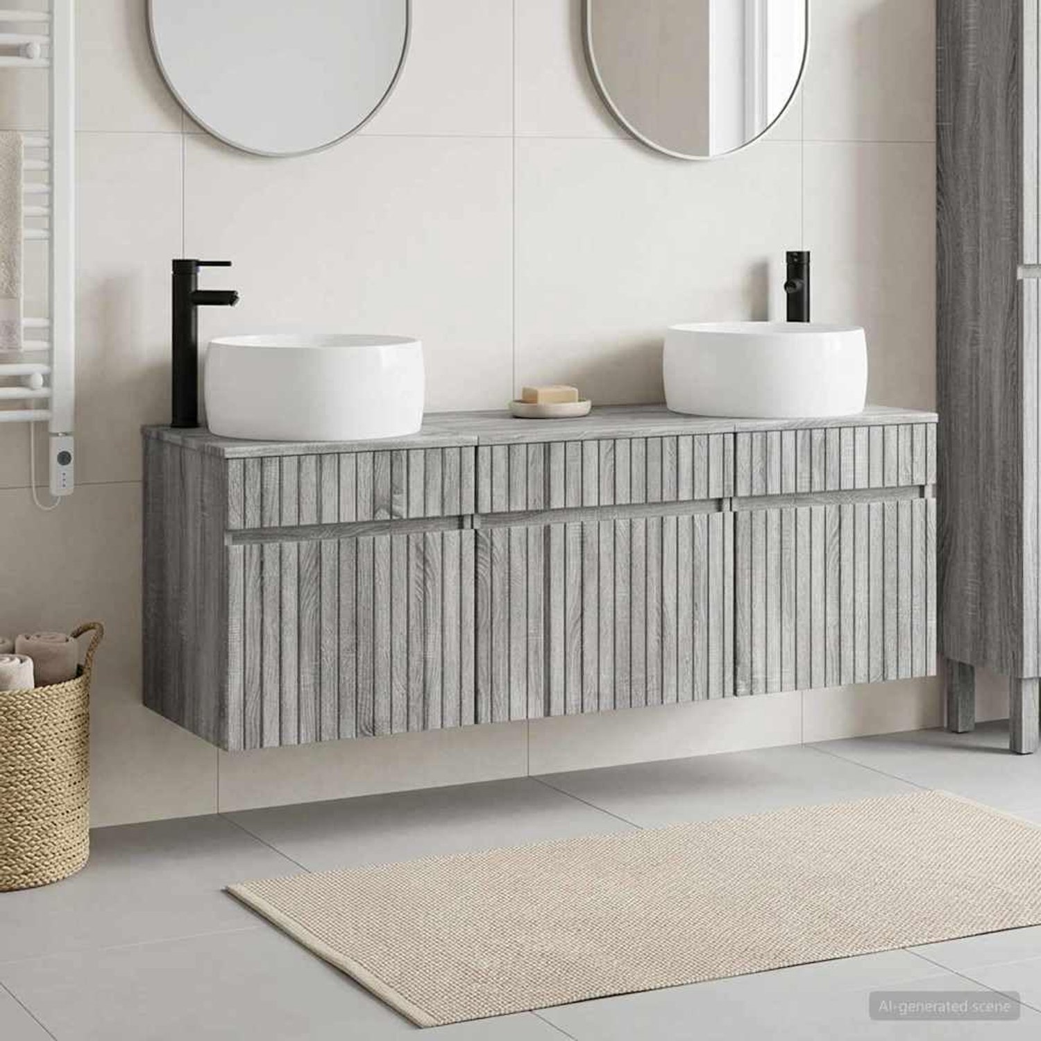 Badkamerkastset 3 STK. Grijs Sonoma 49 x 44,5 x 66 cm
