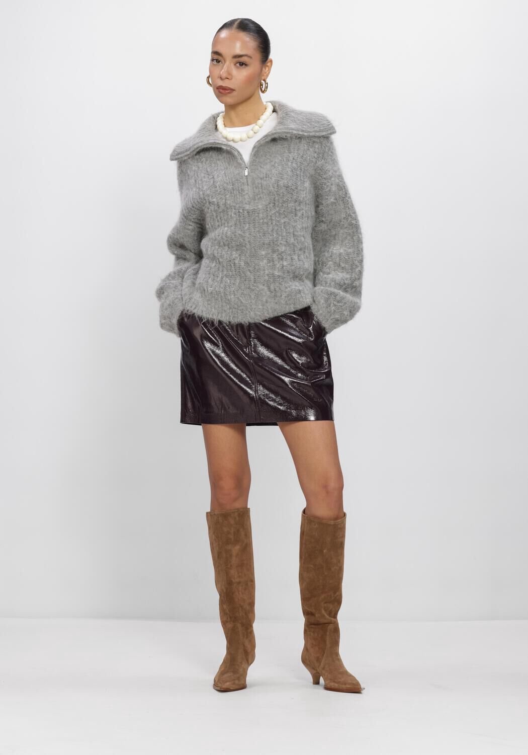DANTE6 Emyla Zip Sweater Dames - Sweater - Hoodie - Grijs - Maat M