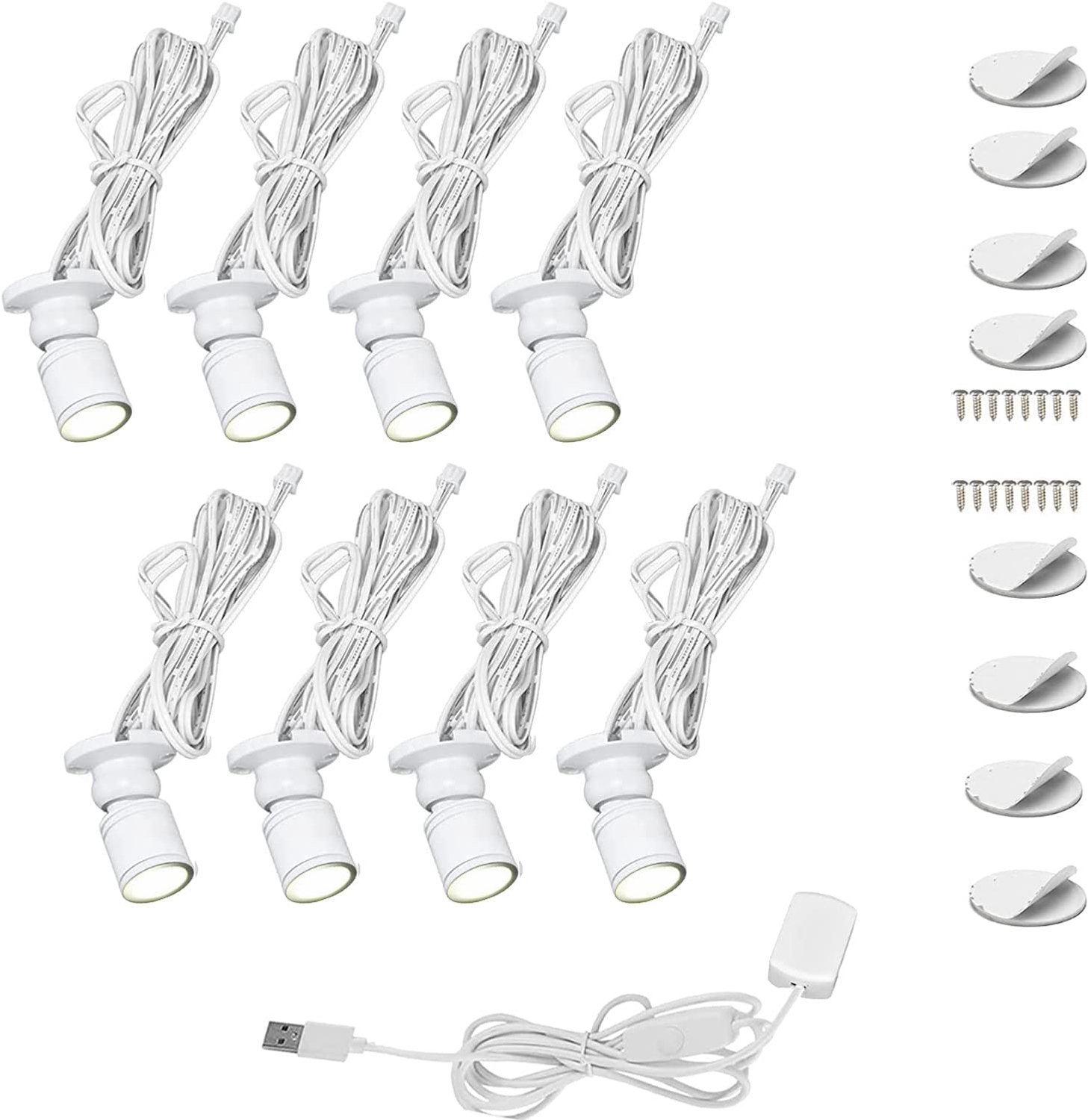 Mini-spots voor vitrinekast Glazen toonbank 8x1w LED-opbouwlamp Juwelenlamp Dimbare spotlampen (set van 8, koud wit 6000k)