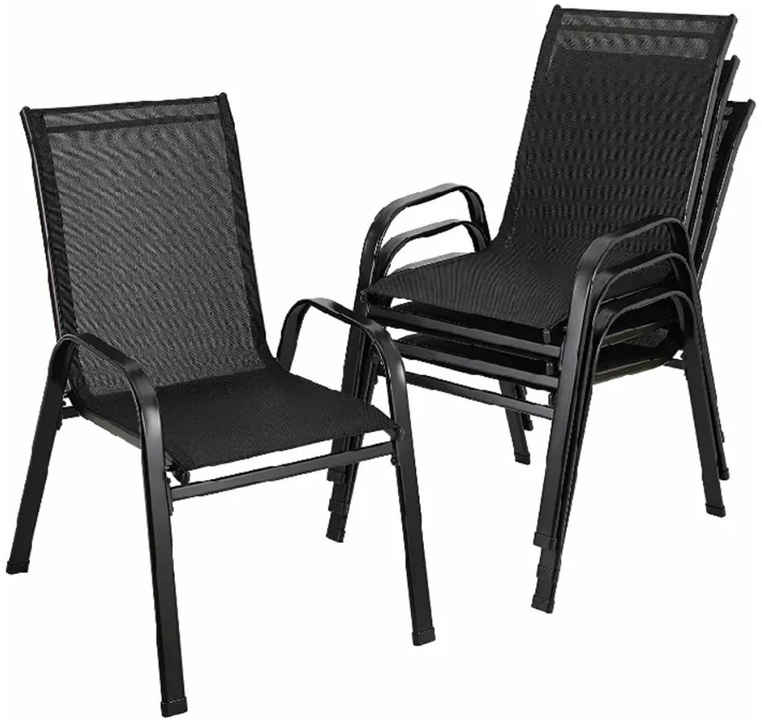 Sellino Tuinstoelen - Set van 4 - Tuinset - Comfortabel - Stevig - Voor Buiten - Zwart - 91 x 54 x 73,5 cm - 150kg Belastbaarheid