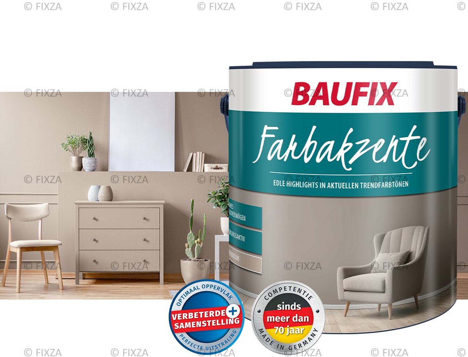 BAUFIX gekleurde muurverf binnen – Kasjmierbruin – zijdeglans – 2,5L – ademend en waterverdunbaar – voor wanden en plafonds