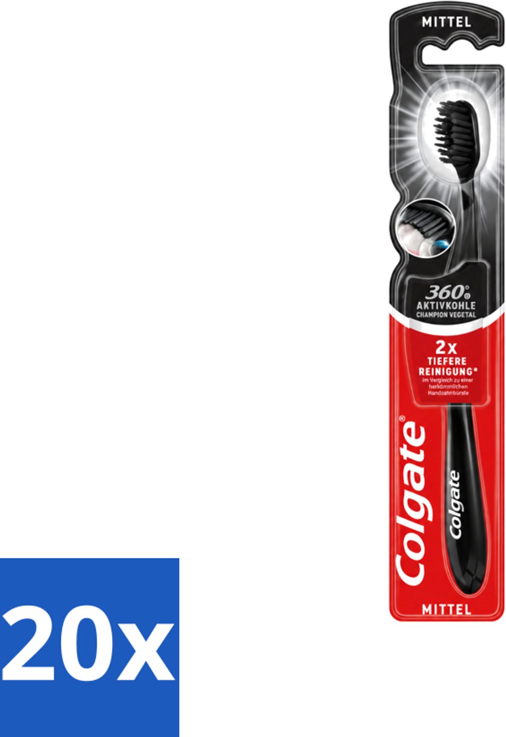 20 x Colgate - Tandenborstel - Charcoal Black 360 Medium - Zwart - 1 Tandenborstel - Voordeelverpakking - 20 stuks