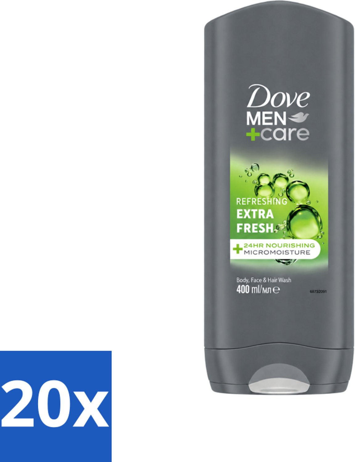 20 x Dove - Douchegel - Men+ Care Extra Fresh - Verfrissend - 400 ml - Voordeelverpakking - 20 stuks
