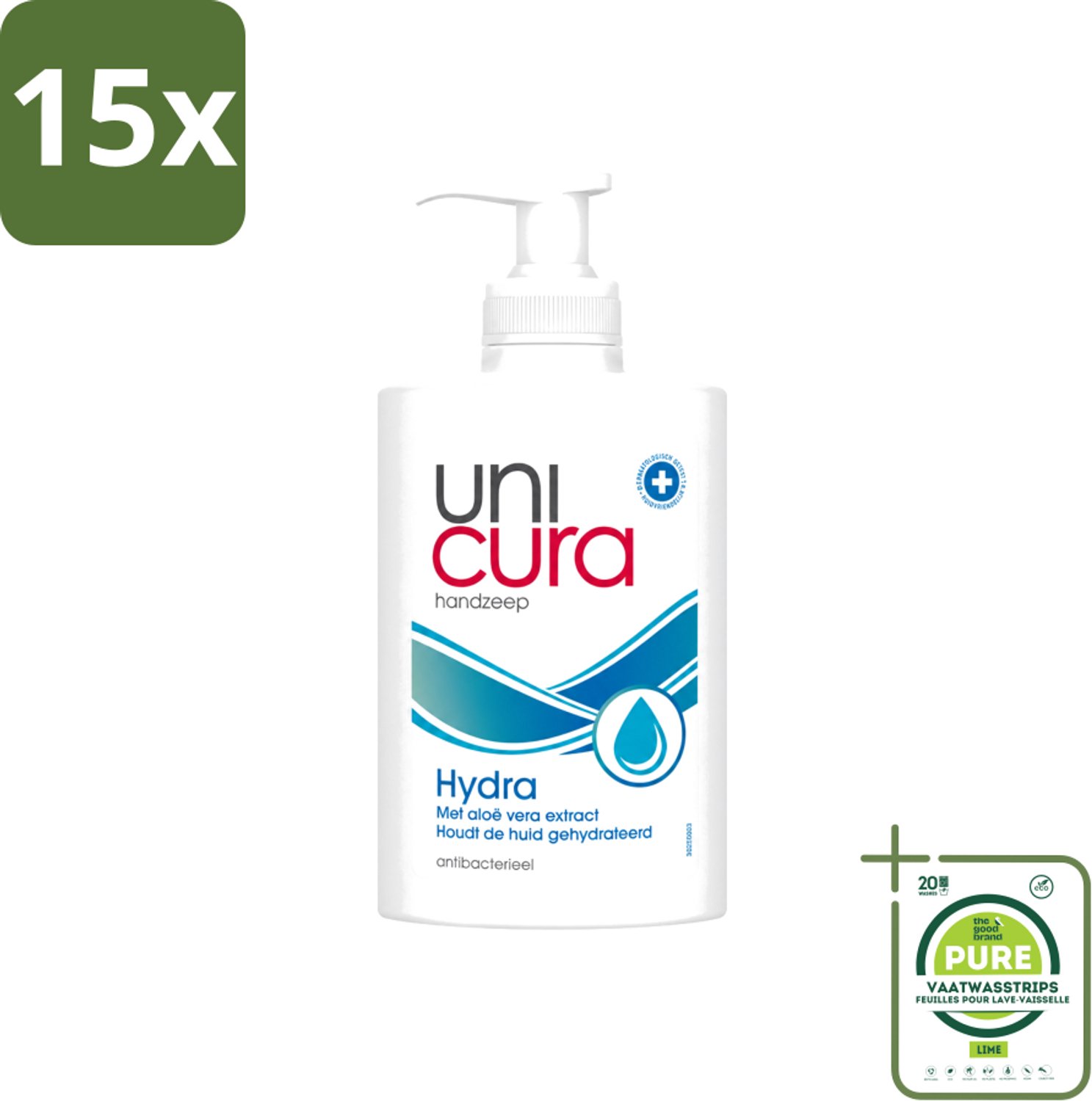 15 x Unicura - Vloeibare Zeep Hydra - Hydraterend - 250 ml - Grootverpakking - Vaatwasstrips - Handzeep - Hydra - Antibacteriële Handzeep - Handen Verzorgen - Handen Hydrateren