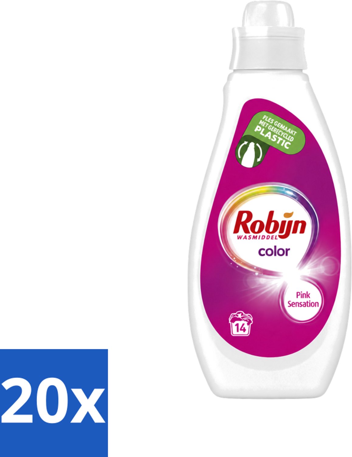 20 x Robijn - Color - Vloeibaar Wasmiddel - Pink Sensation - 14 Wasbeurten - 700 ml - Voordeelverpakking - 20 stuks