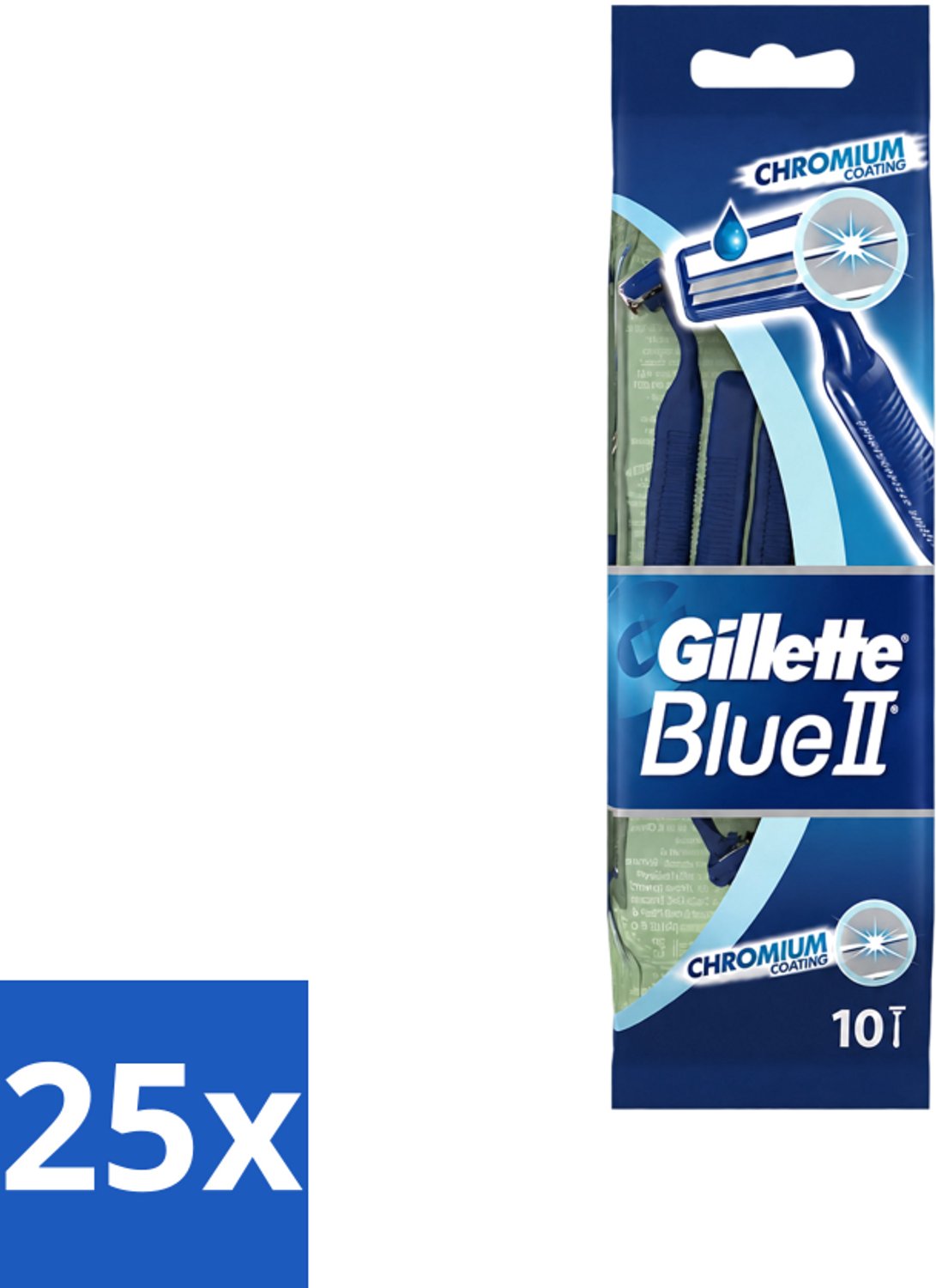25 x Gillette - Blue 2 - Wegwerpscheermesjes - Chromium Coating - 10 Scheermesjes - Voordeelverpakking - 25 stuks