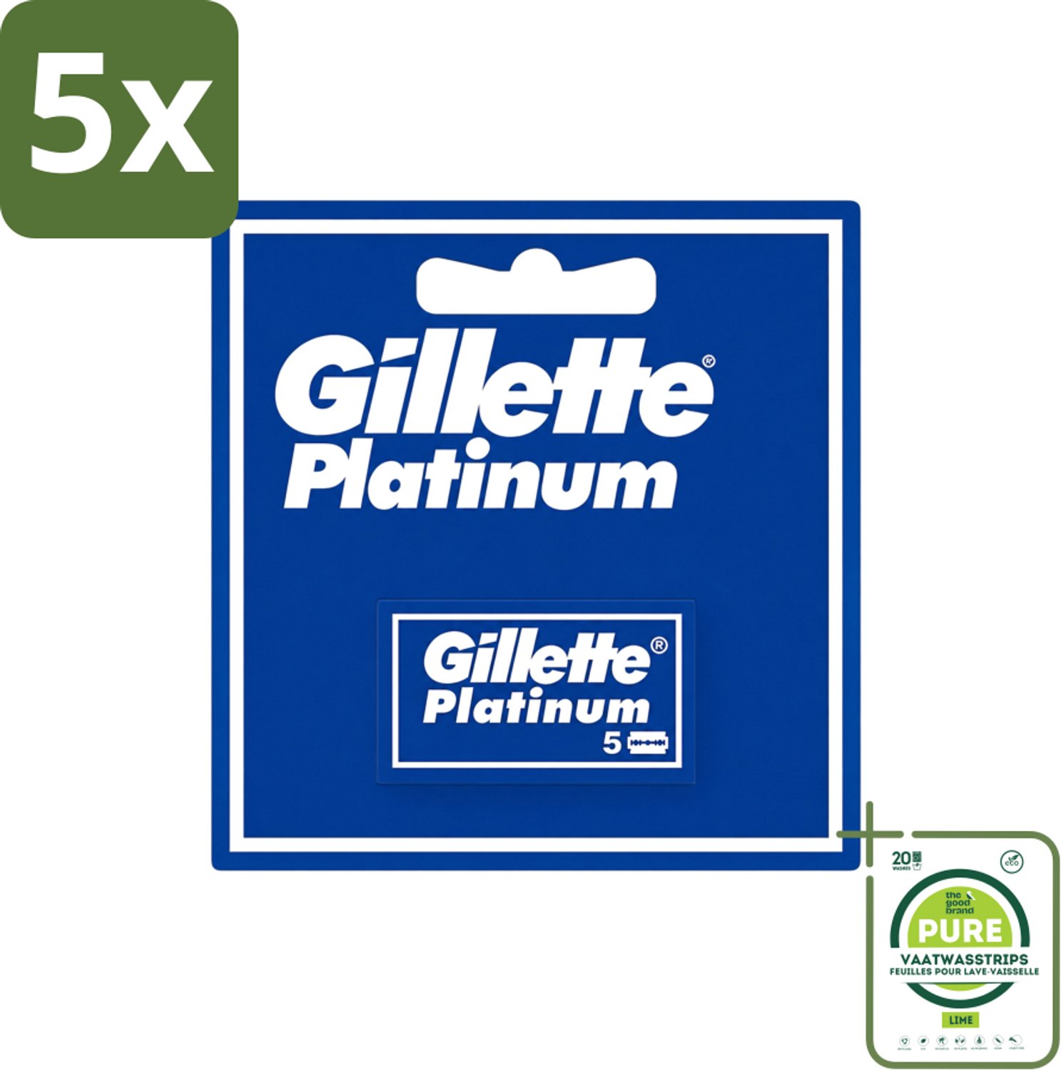 5 x Gillette - Platinum - Extra scherpte - 5 Navulscheermesjes - Grootverpakking - Vaatwasstrips - Scheermesjes - Scherpe Mesjes - Safety Razor - Platina-coating - Double Edge